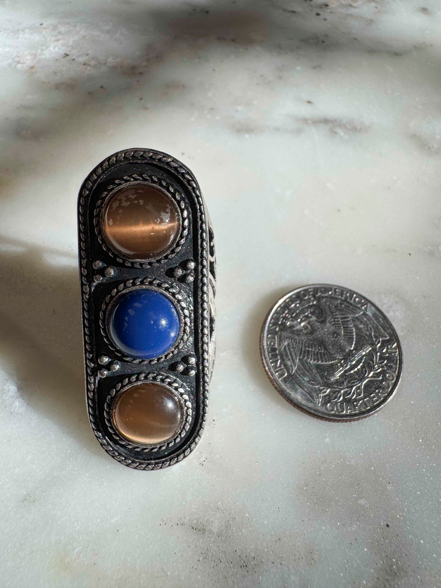 Triple Stone Boho Statement Ring - Size 7
