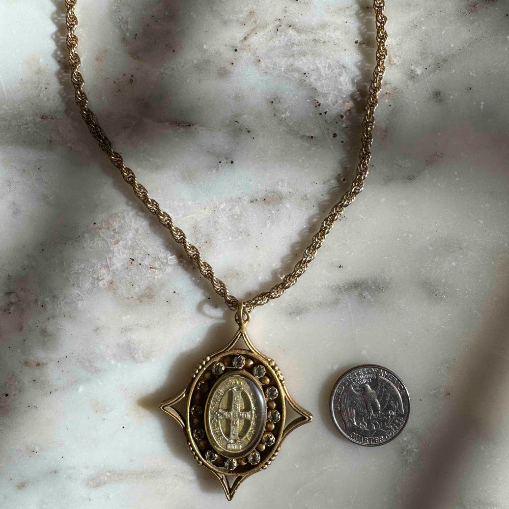 Vintage Gothic Medallion Necklace - Saint Benedict Medal