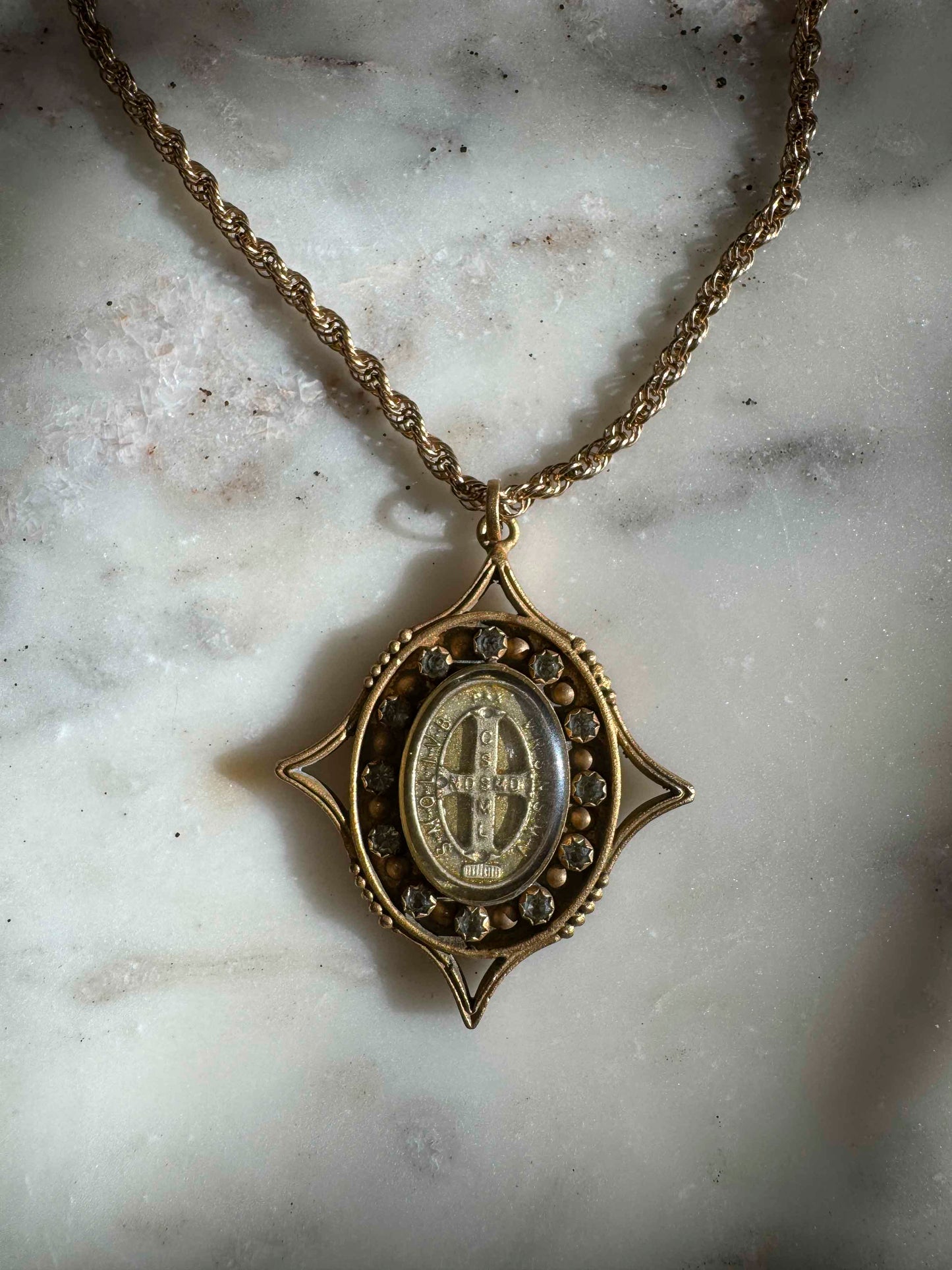 Vintage Gothic Medallion Necklace - Saint Benedict Medal