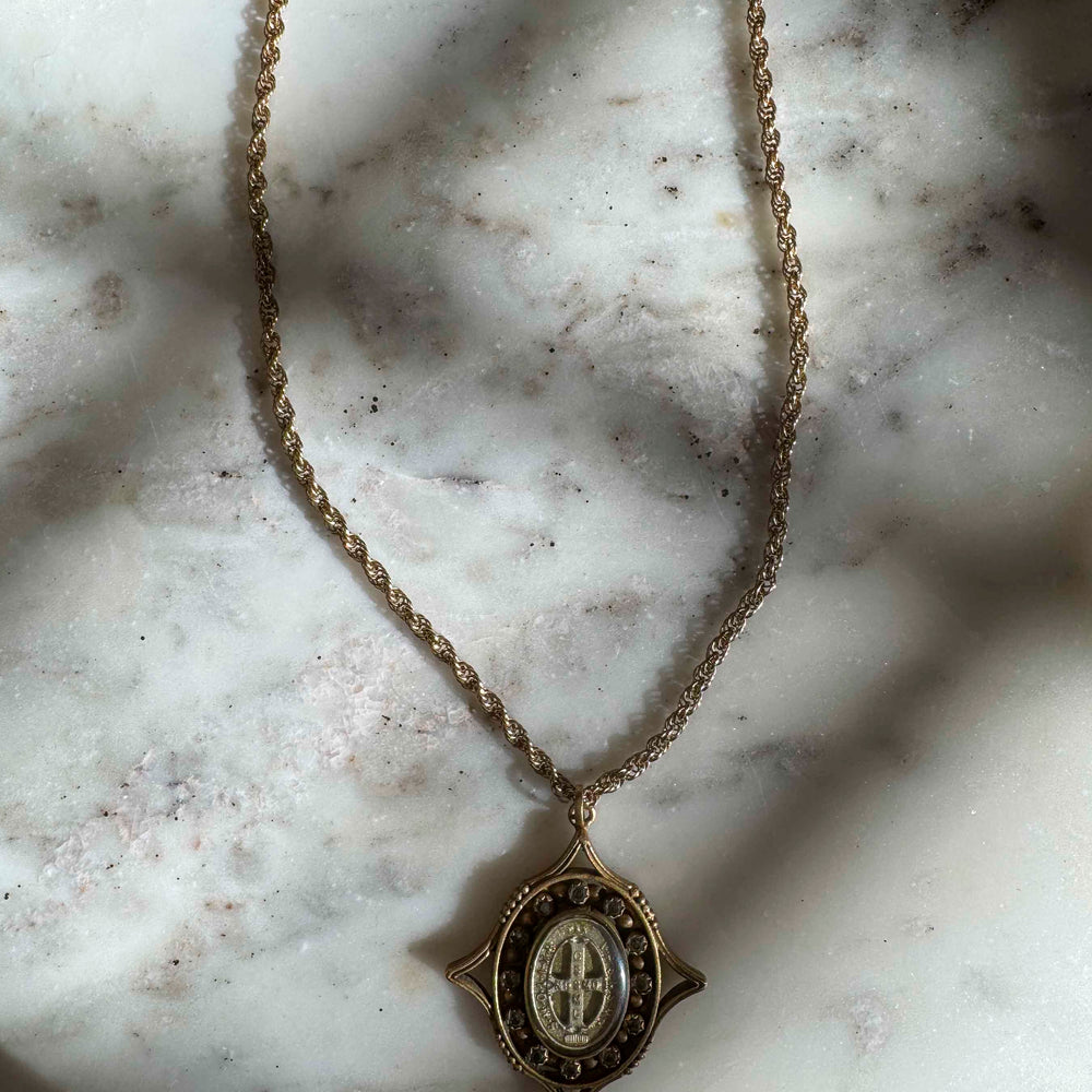 
                      
                        Vintage Gothic Medallion Necklace - Saint Benedict Medal
                      
                    
