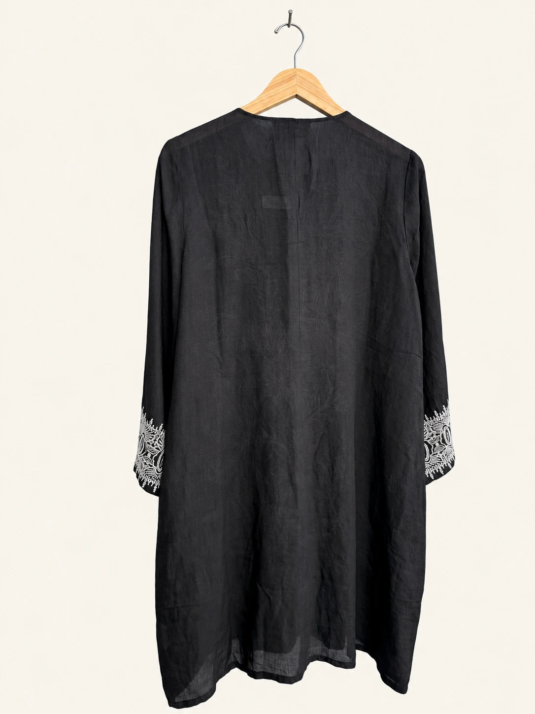 Pre-loved Johnny Was Black Floral and Paisley Embroidered Tie-Neck Tunic - Size M
