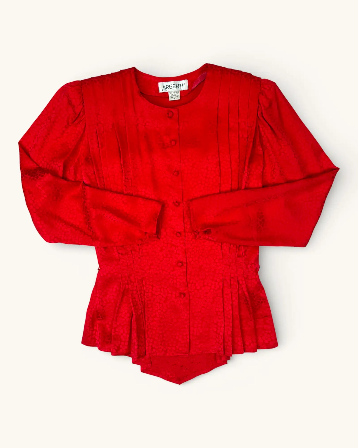 Vintage Argenti Red Silk Blouse - Size M
