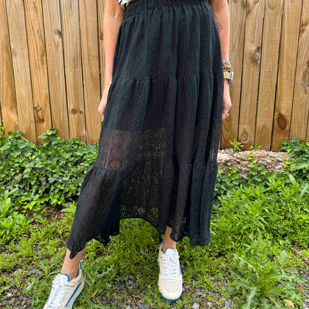 
                      
                        New Crochet Lace Tiered Skirt - Black
                      
                    
