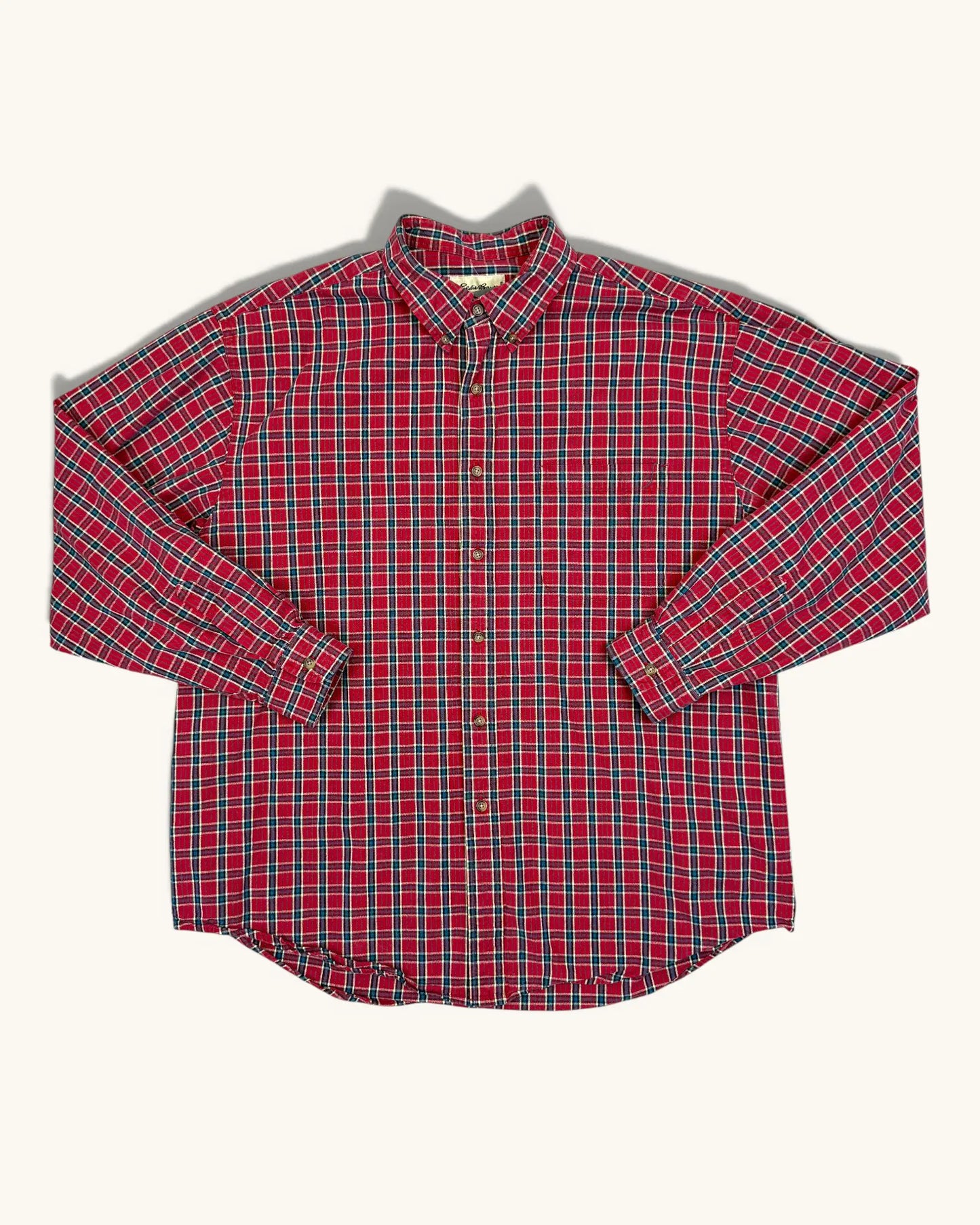 Vintage Eddie Bauer Cotton Red Plaid Shirt - Size XL