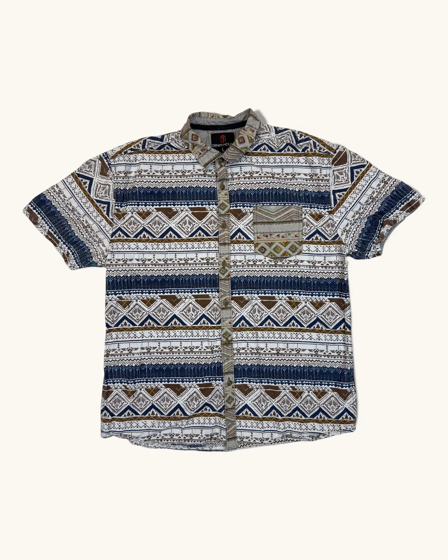Pre-loved Denim House Navy Southwest Print Shirt - Size L