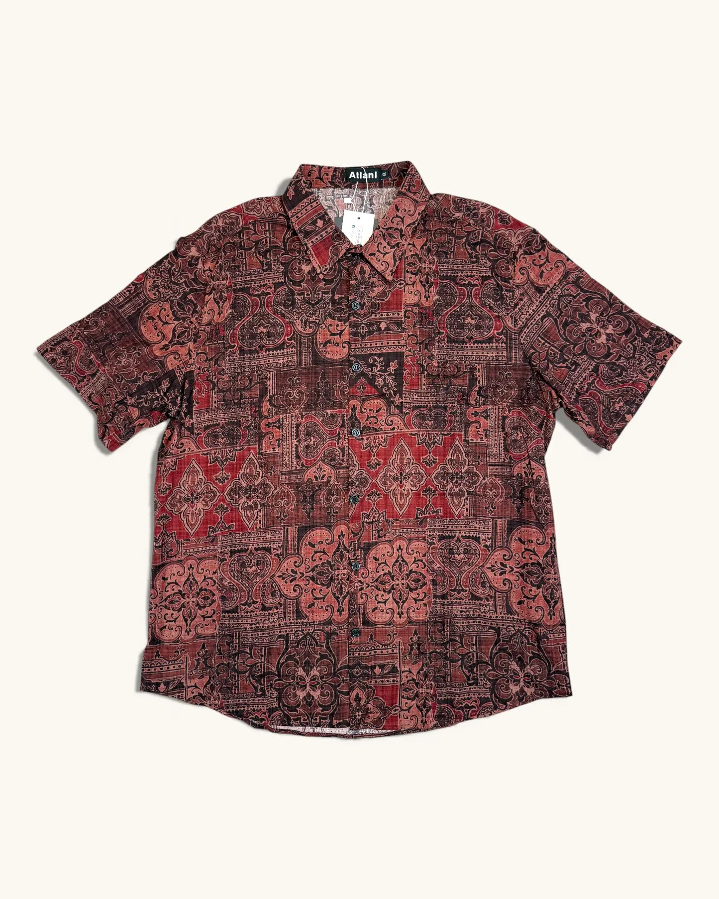 NWT Atlanl Wine Printed Short Sleeve Shirt - Size XL