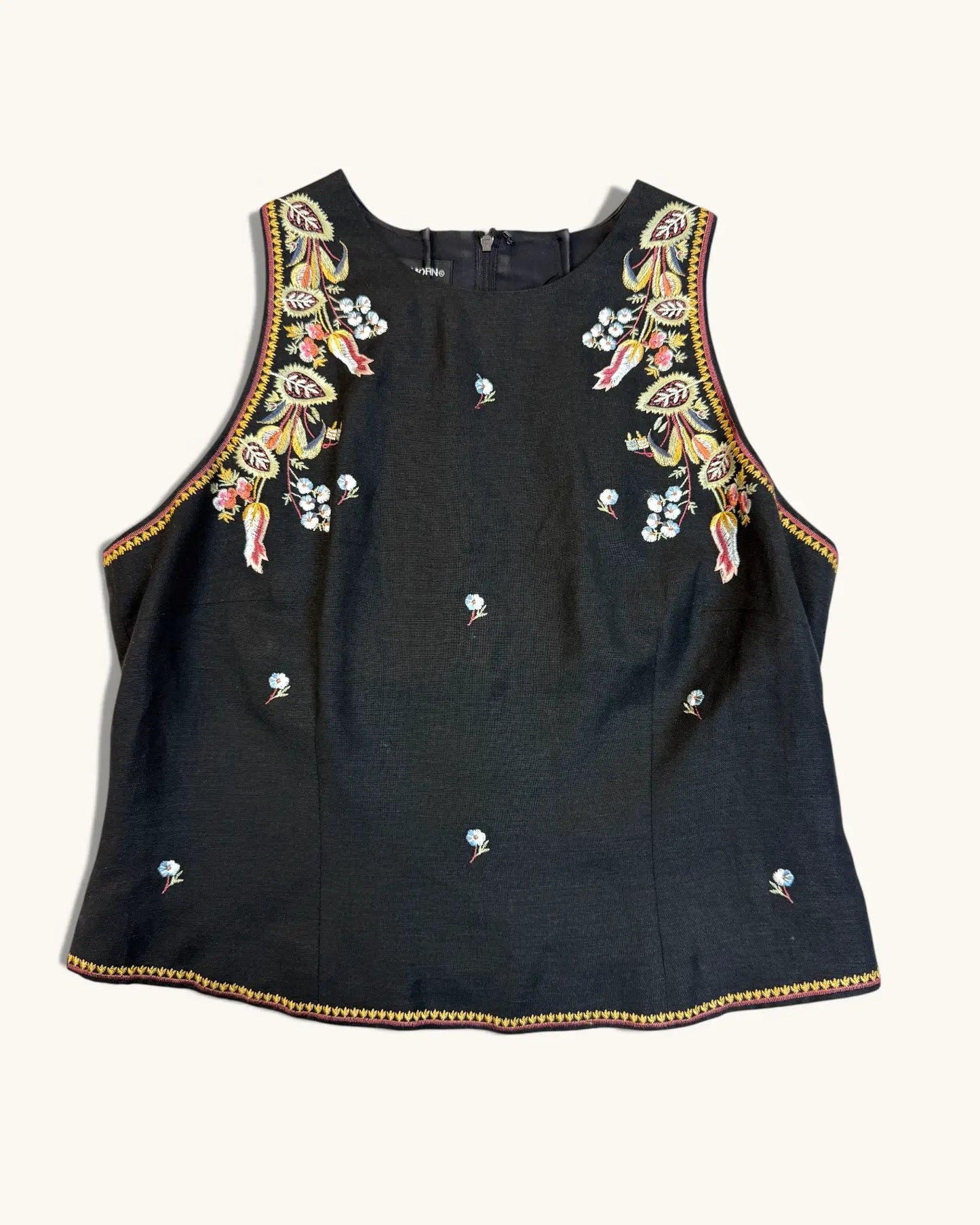 Vintage Diana Morgan Embroidered Linen Top - Size M