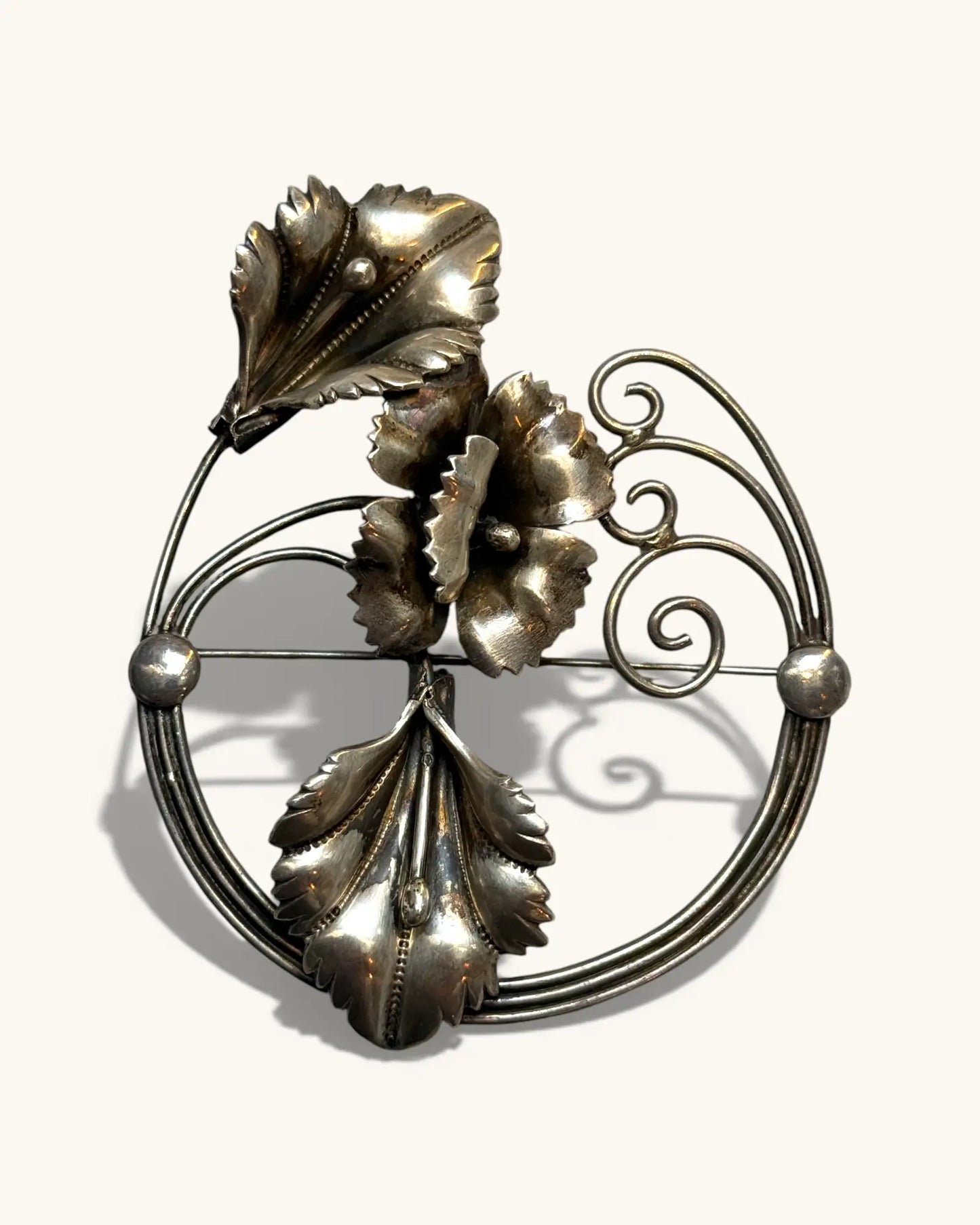 Vintage Sterling Silver Flower Brooch