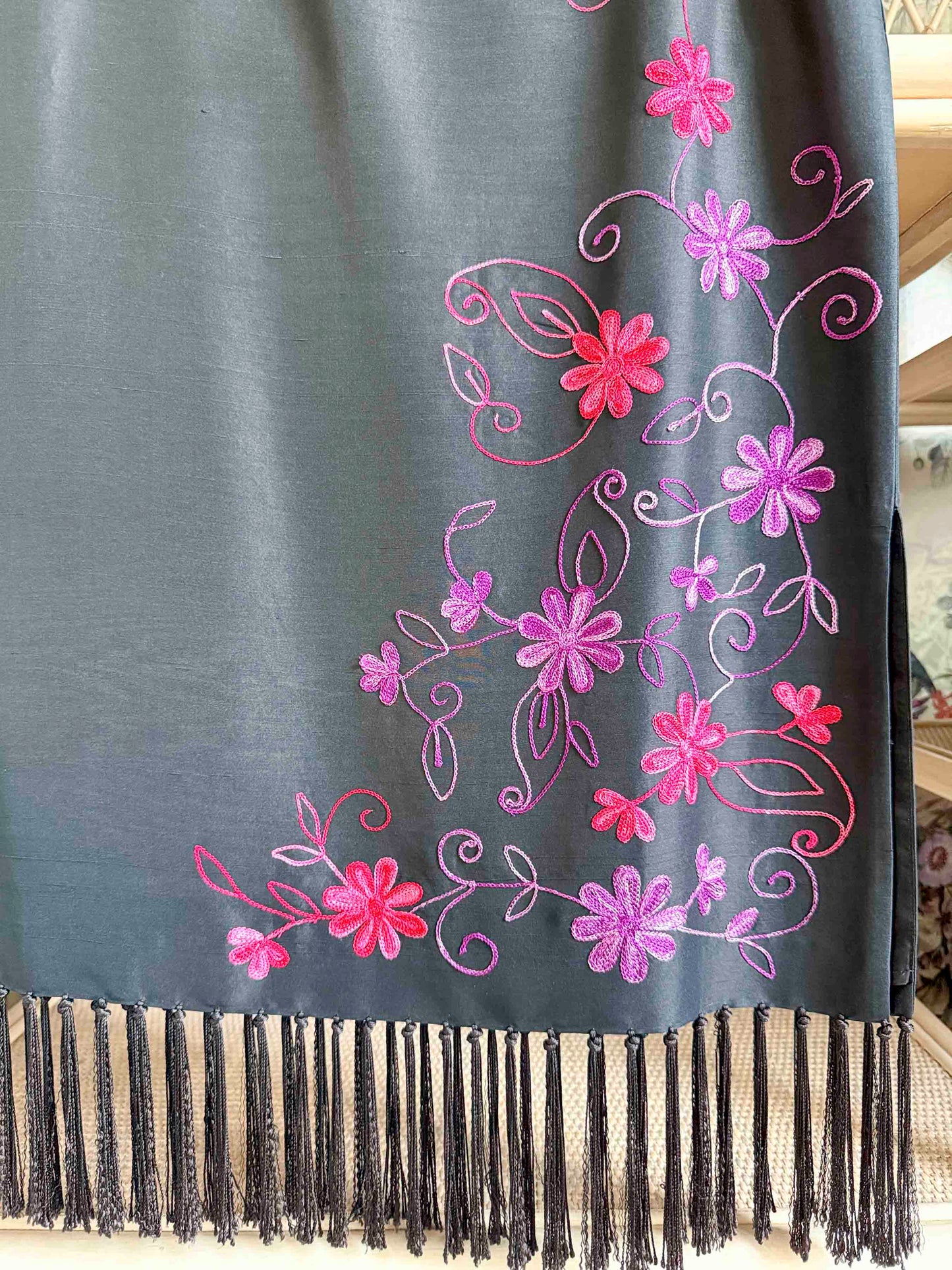 Vintage INC Embroidered Silk Midi Skirt - Size M