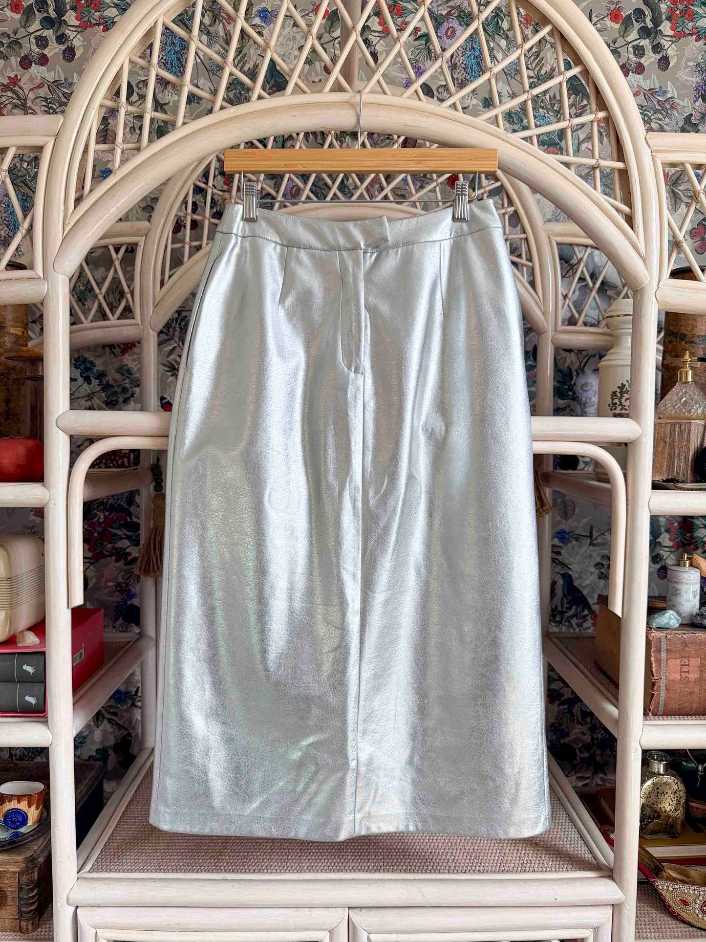 Pre-loved Metallic Silver Midi Skirt- M
