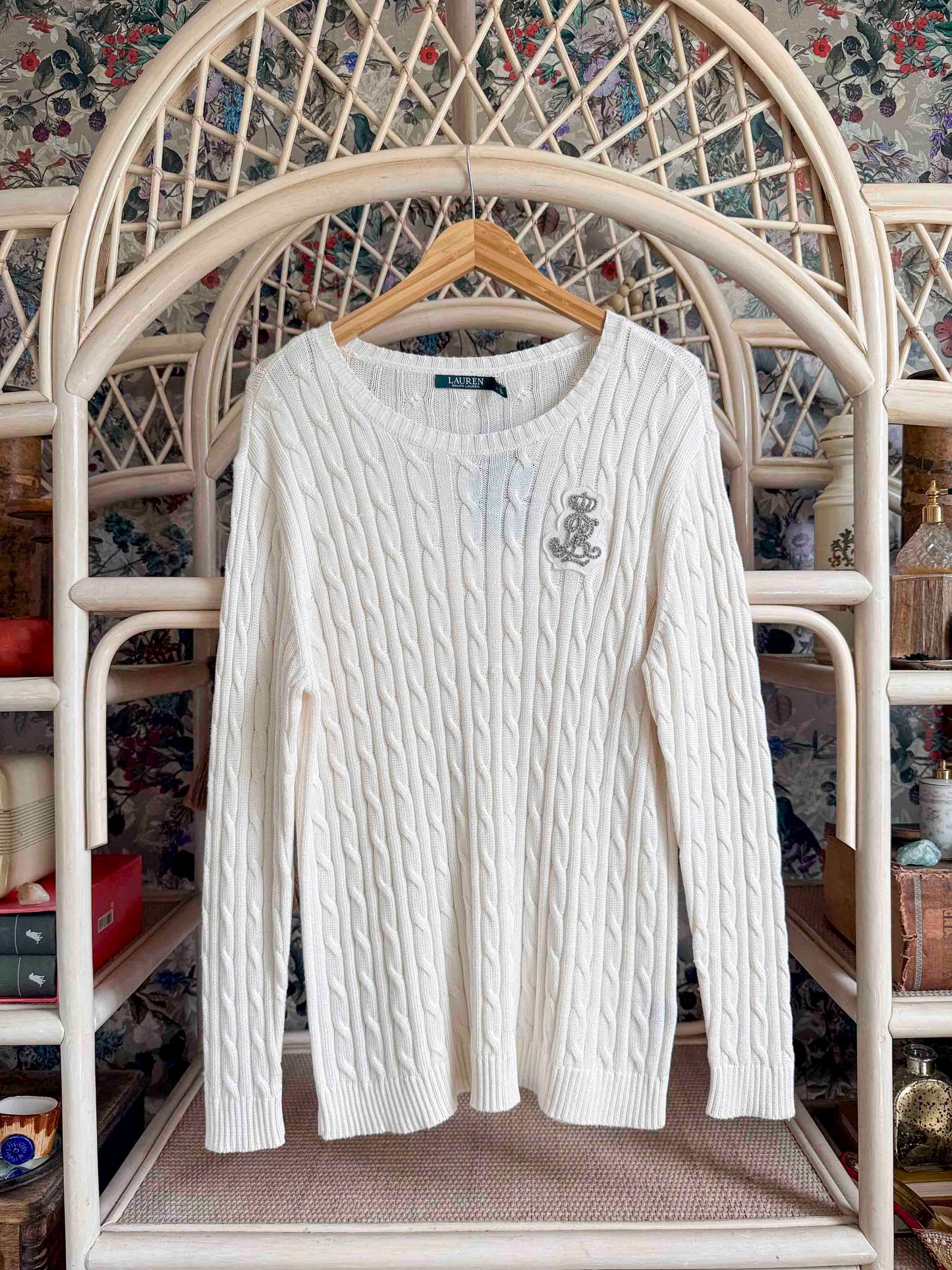 Pre-loved Lauren RL Embellished Off White Sweater - L