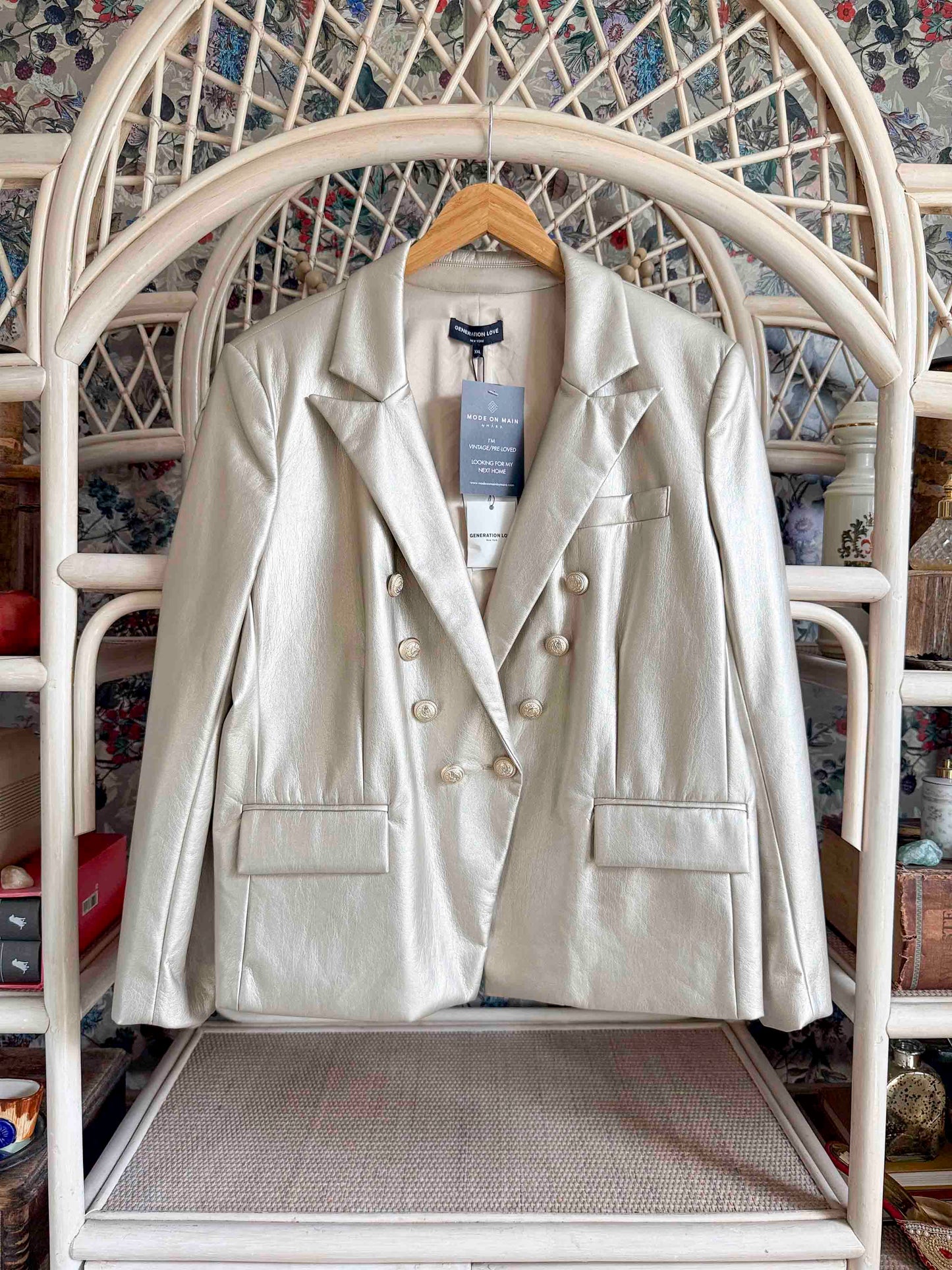 Pre-loved Generation Love Pale Gold Vegan Leather Blazer - Size 2XL