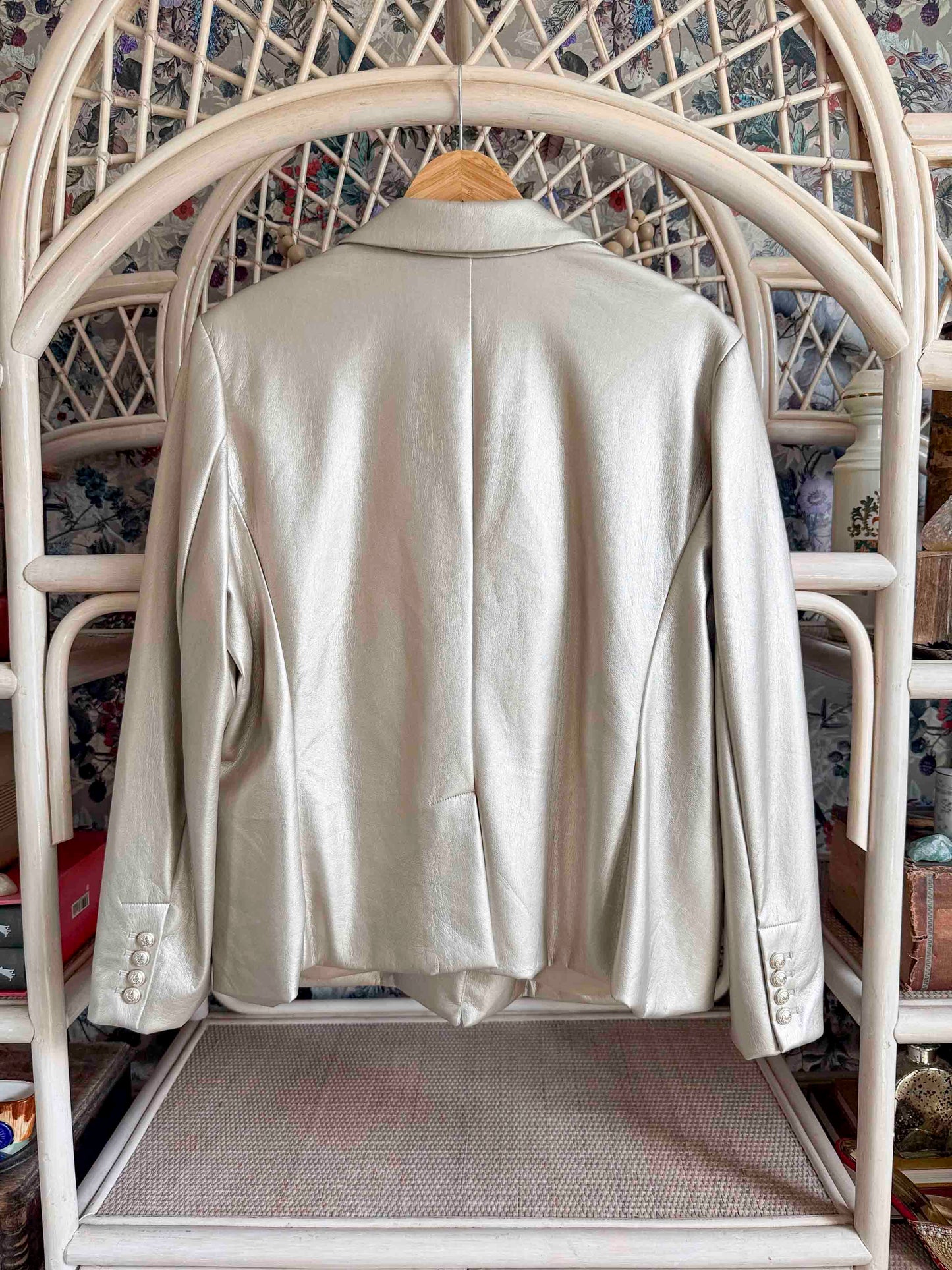 Pre-loved Generation Love Pale Gold Vegan Leather Blazer - Size 2XL