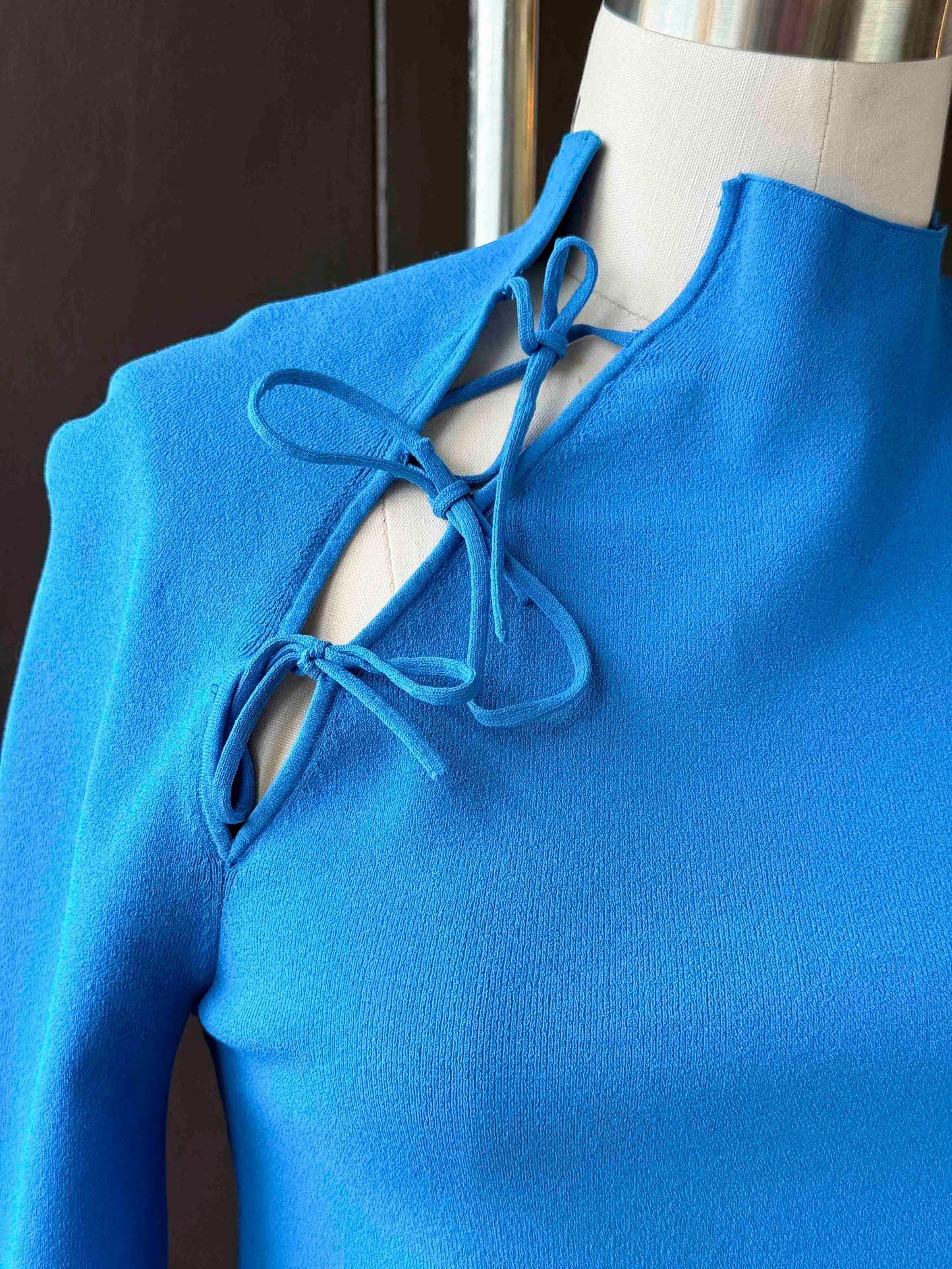 Pre-Loved Blue Long Sleeve Knit Top With Shoulder Tie Detail - Size M