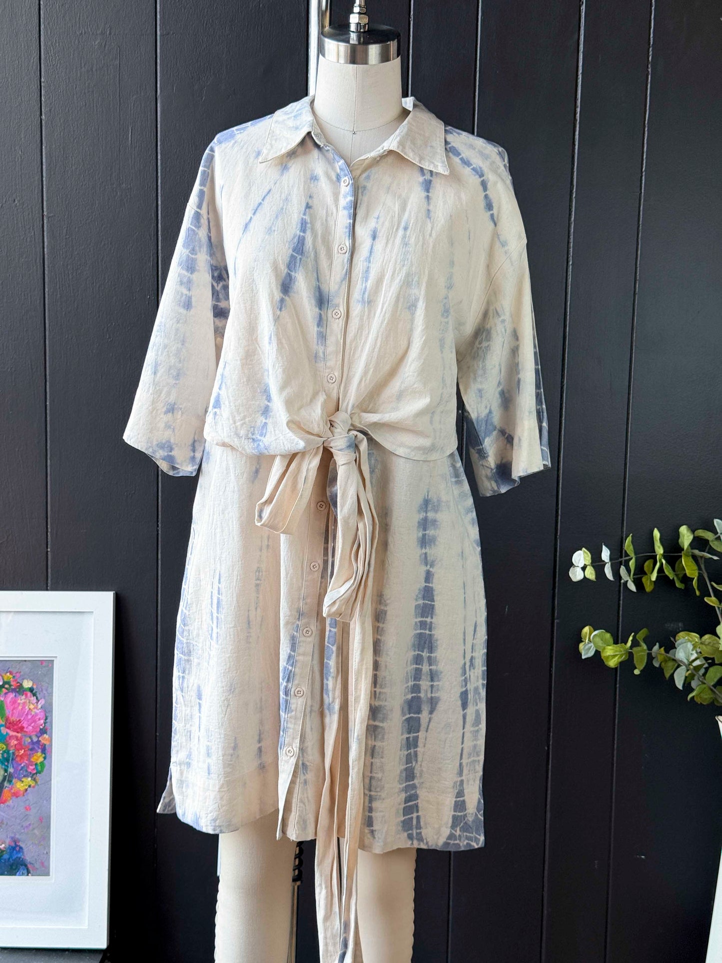 Pre-loved Apiece Apart Blue & White Tie Dye Wrap Dress - Size M