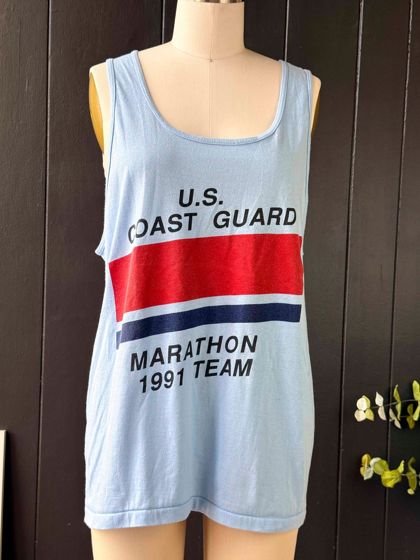 Vintage US Coast Guard Marathon Light Blue Tank Top - Size XL