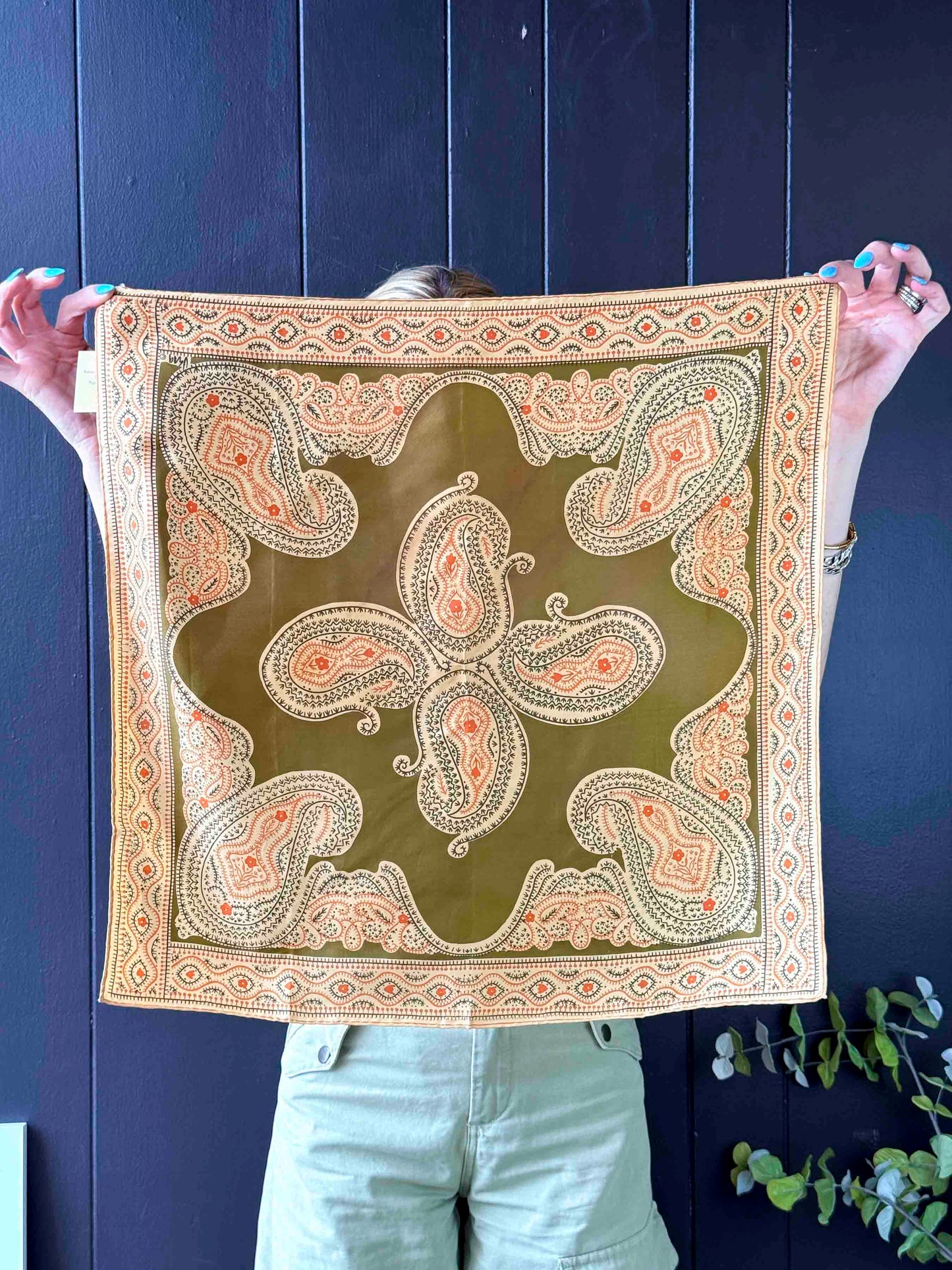 Pre-loved Olive & Orange Paisley Scarves By Vera Scarf