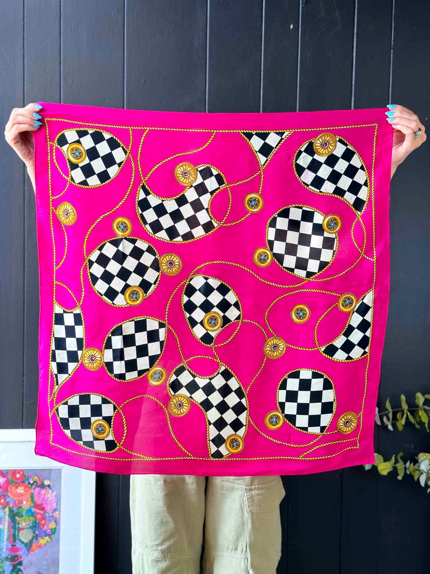 Pre-loved Echo Pink Medallions and Gold Rope 100% Silk Scarf