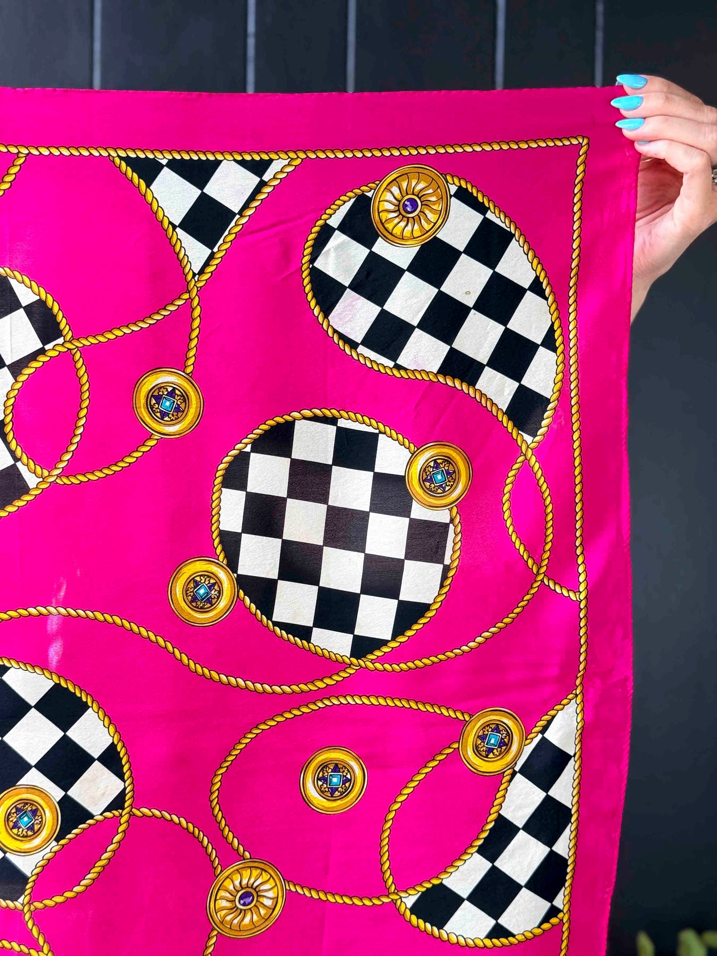 Pre-loved Echo Pink Medallions and Gold Rope 100% Silk Scarf