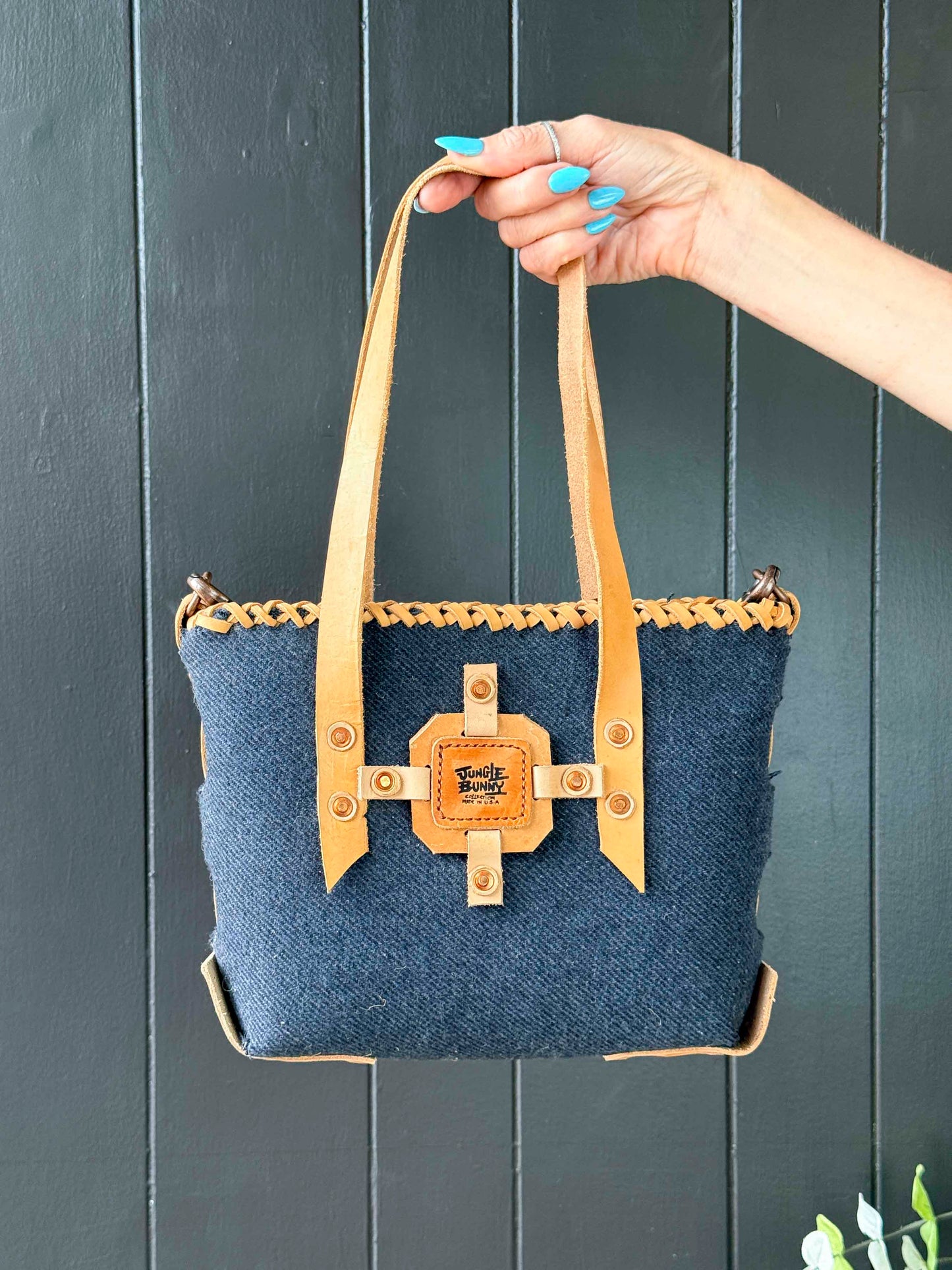 Handmade Jungle Bunny Denim & Leather Handbag