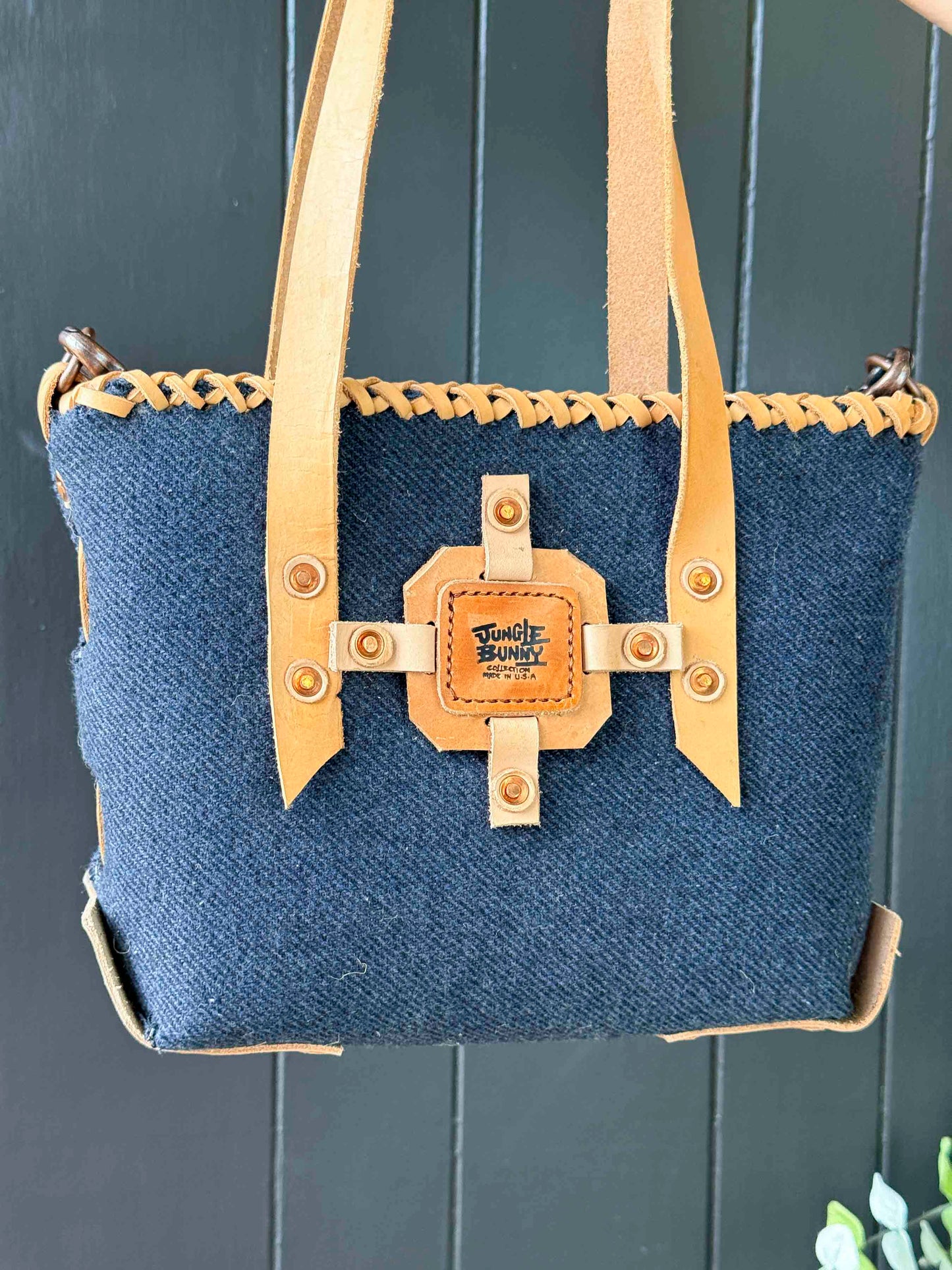 Handmade Jungle Bunny Denim & Leather Handbag