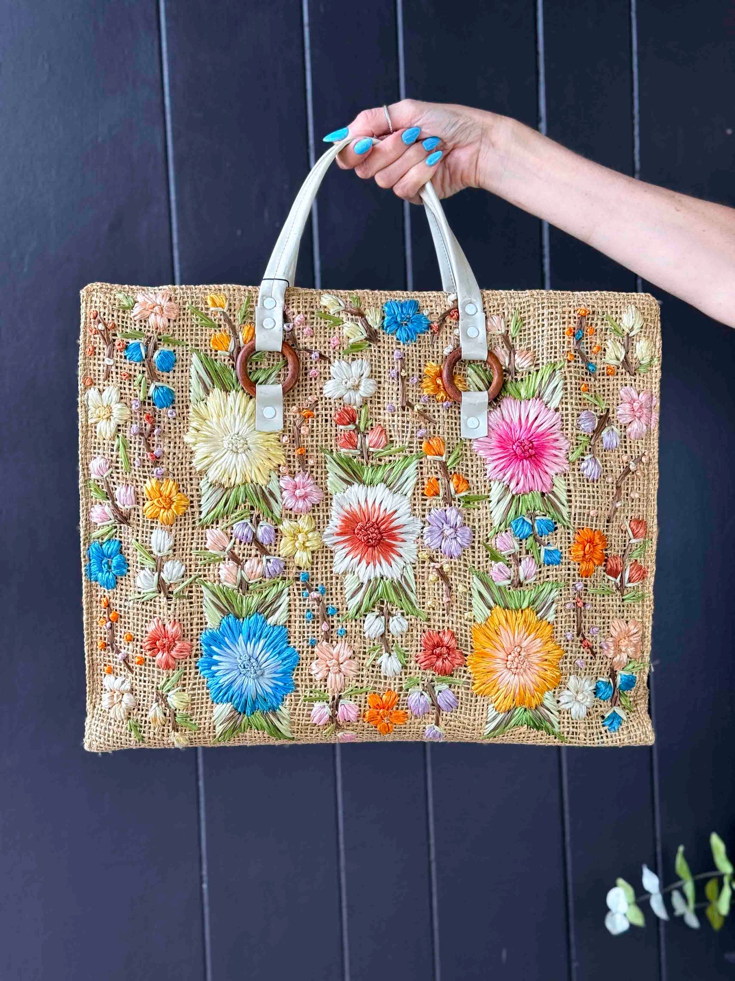 Vintage 1960s Embroidered Floral Tote Bag by Patricia