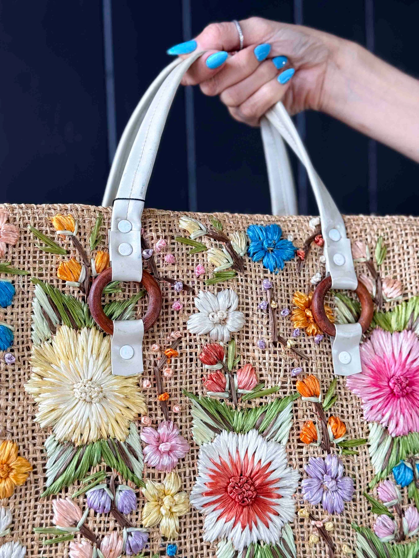 Vintage 1960s Embroidered Floral Tote Bag by Patricia