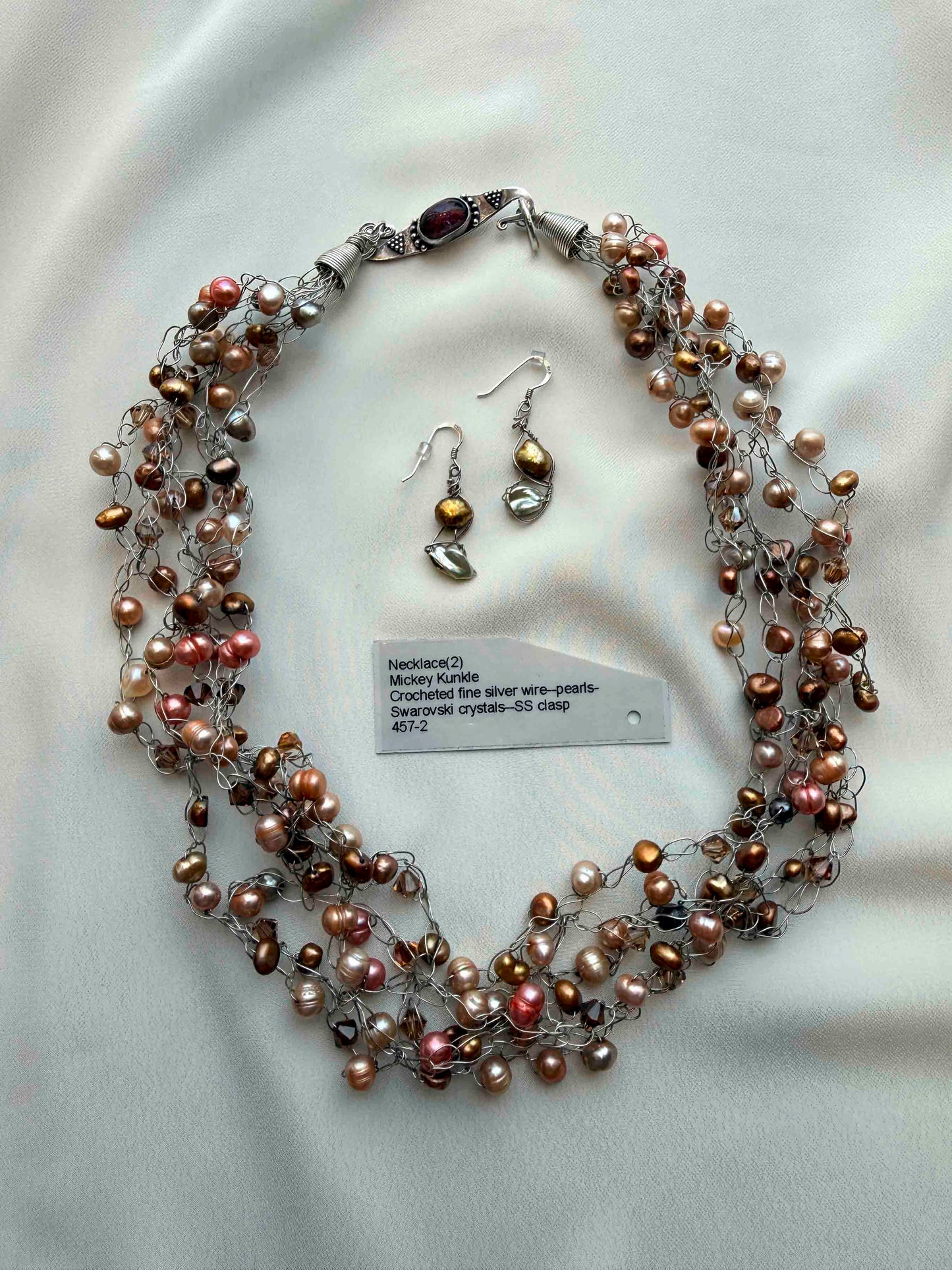 Vintage Mickey Kunkle Fresh Water Pearl And Swarovski Crystal Necklace & Earring Set