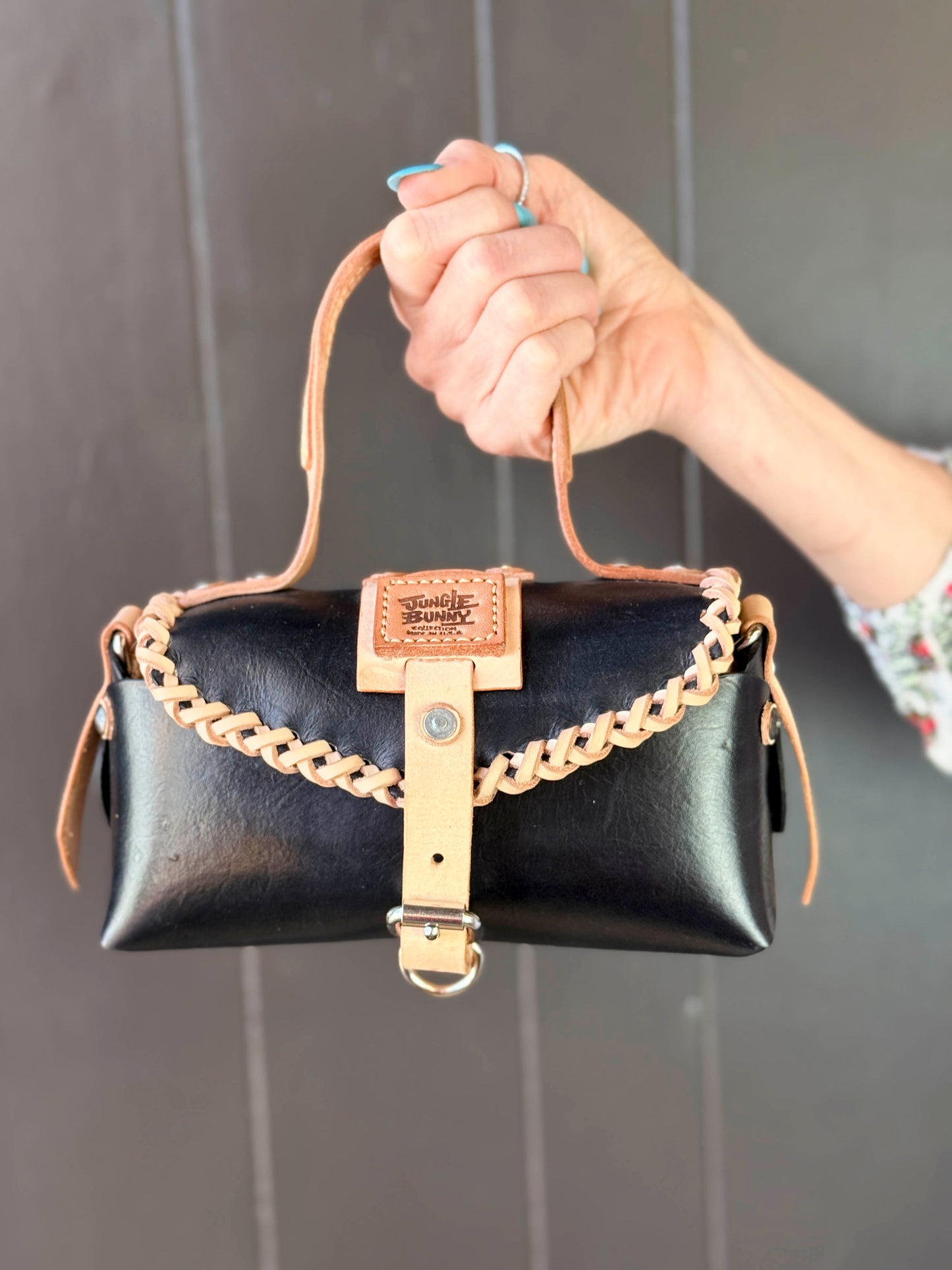 Handmade Jungle Bunny Black Leather Handbag