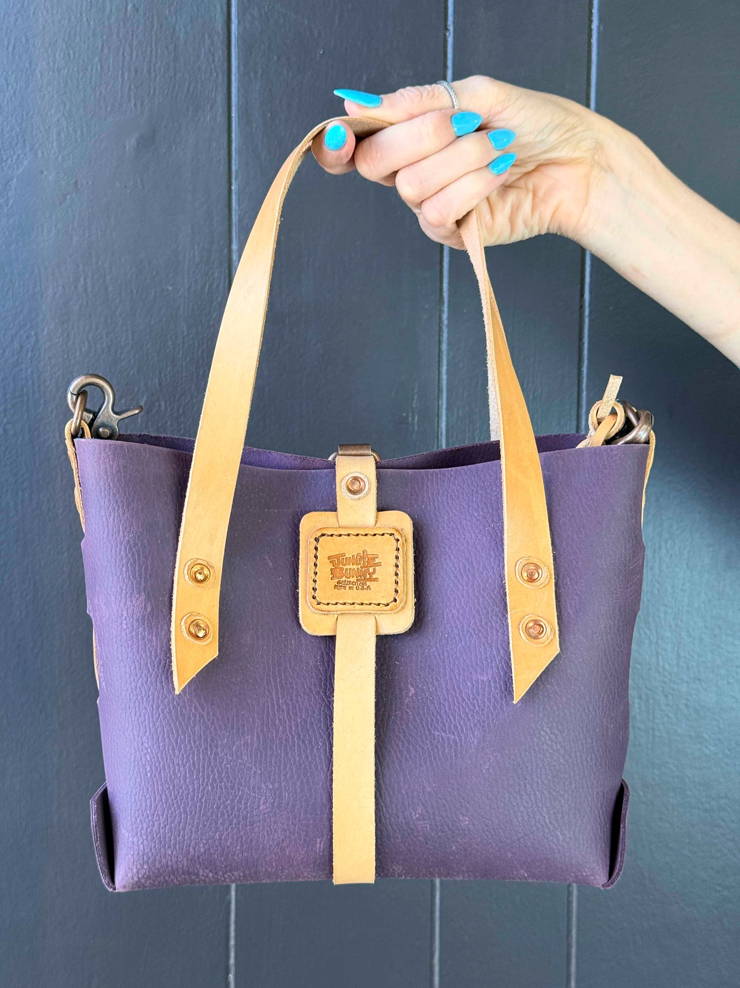 Handmade Jungle Bunny Purple Leather Handbag