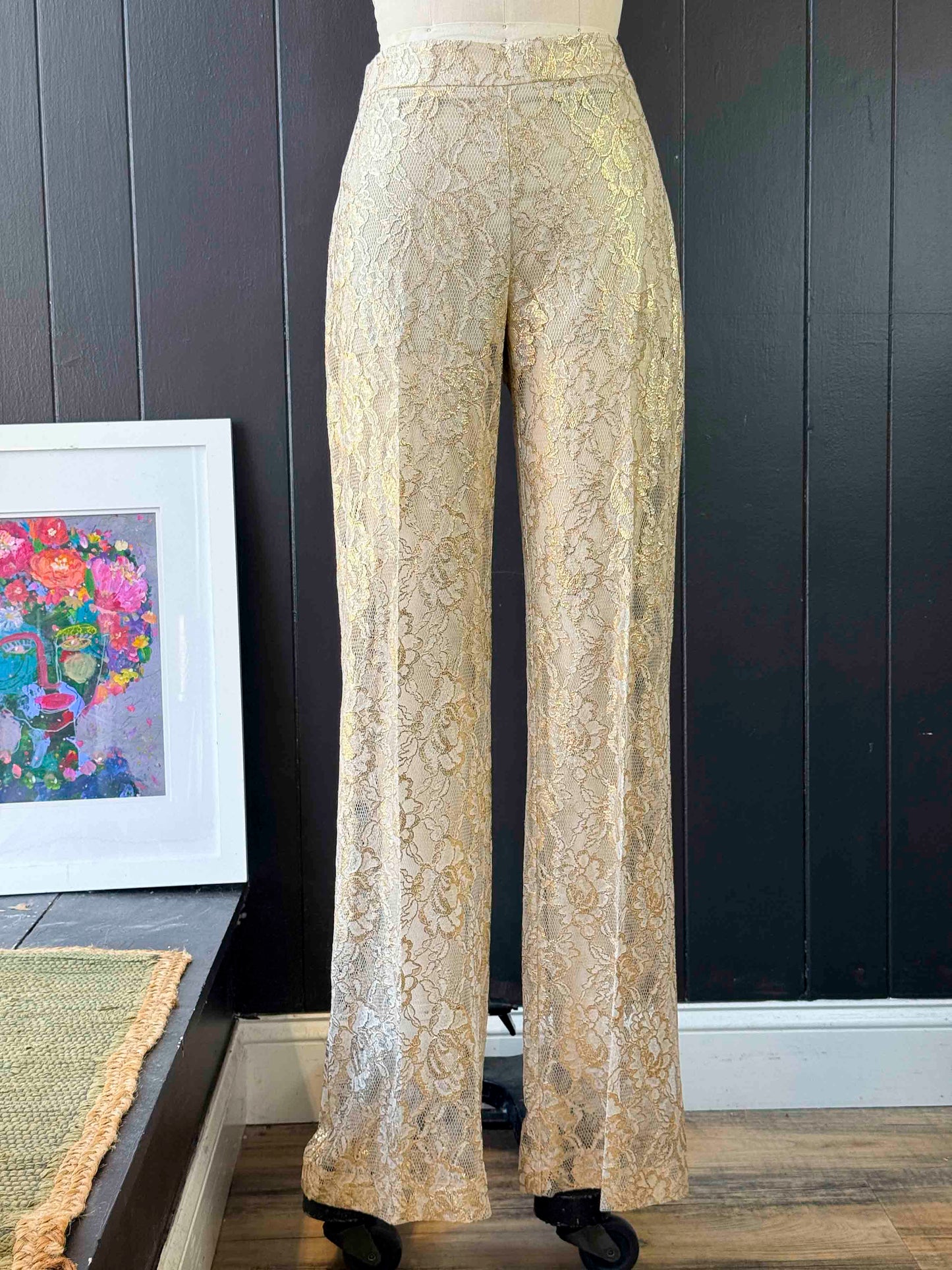 Pre-loved Flavio Castellani White And Gold Mesh Pants - Size M