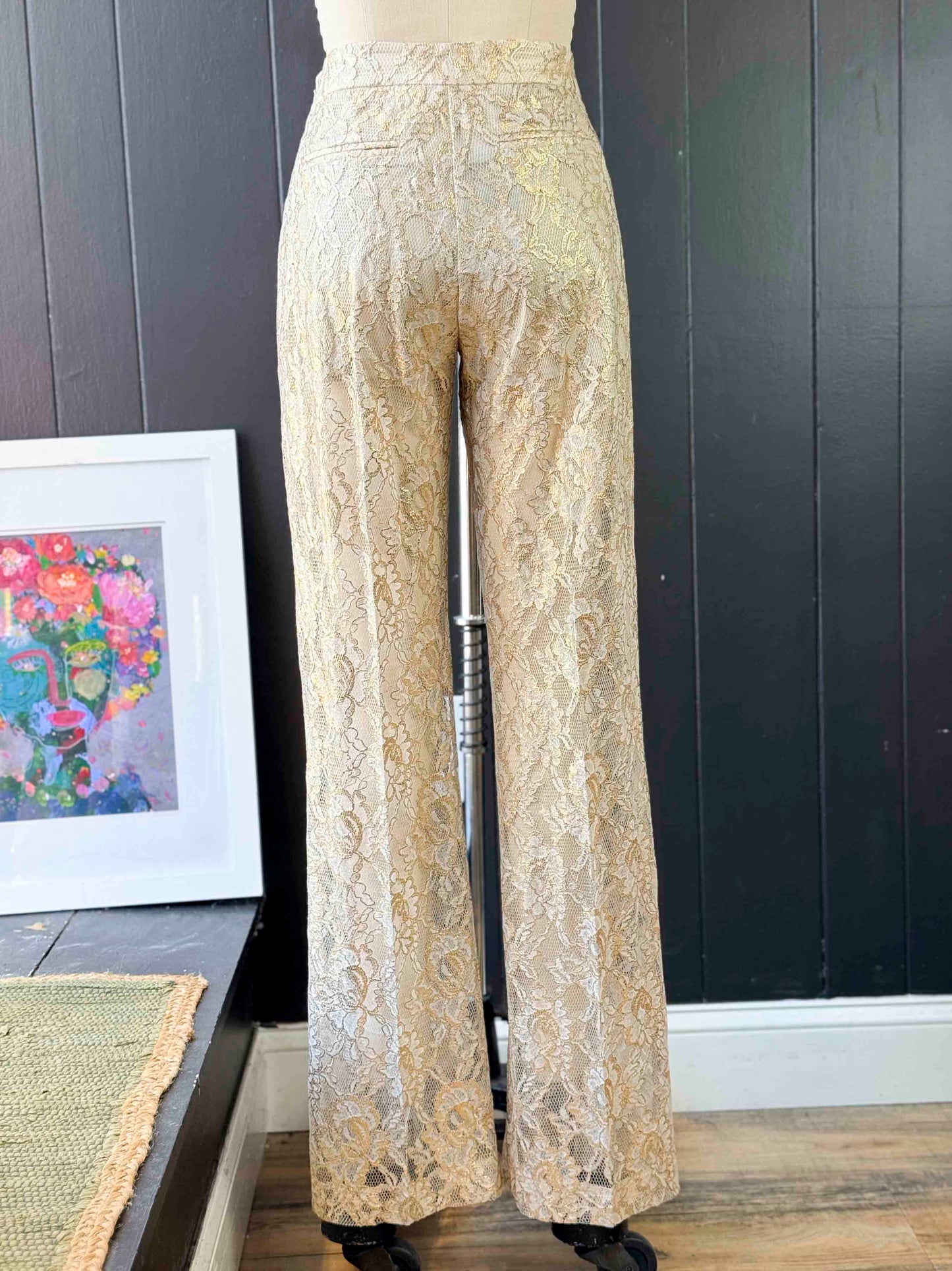 Pre-loved Flavio Castellani White And Gold Mesh Pants - Size M