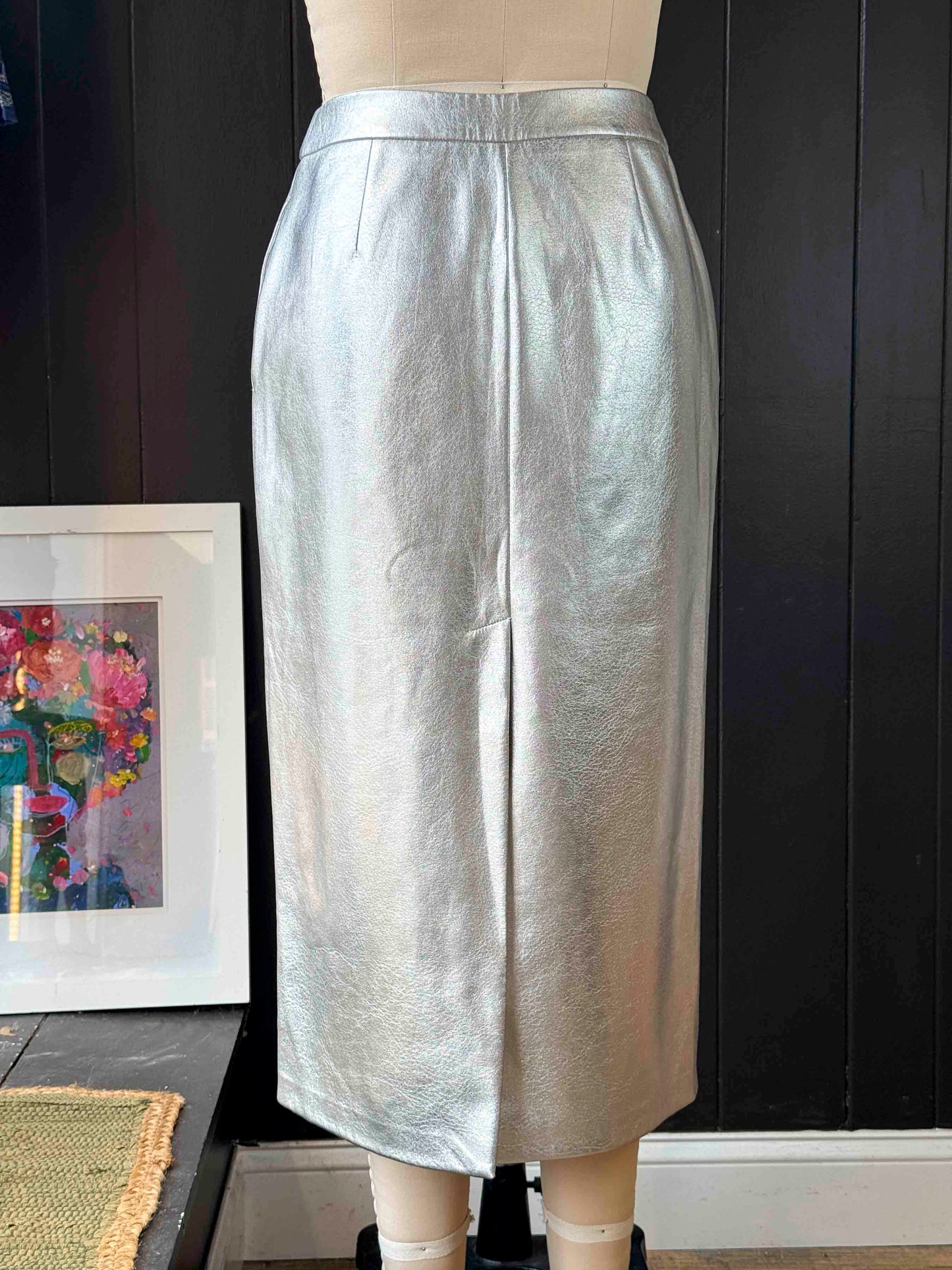 Pre-loved Metallic Silver Midi Skirt- Size M