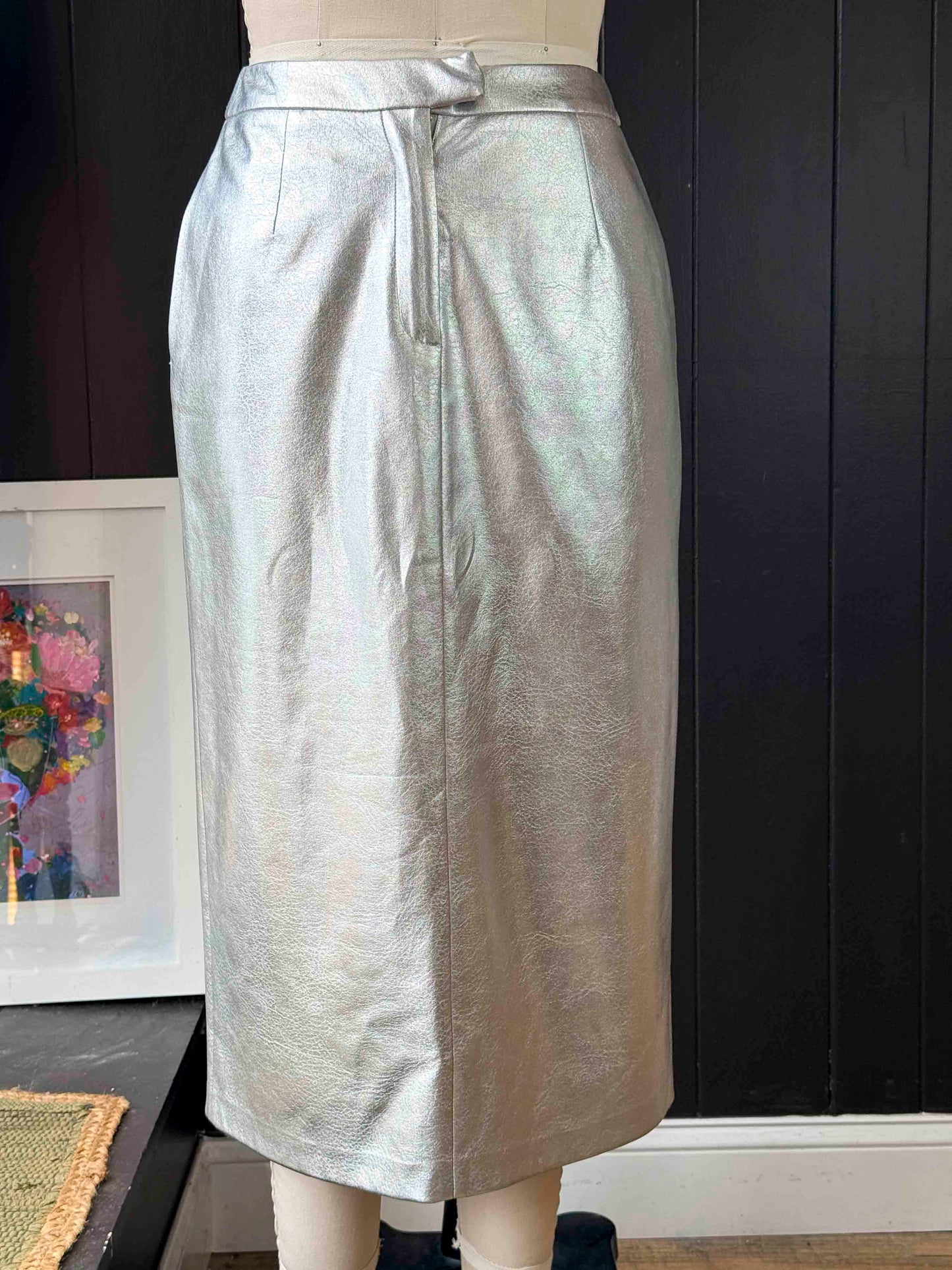 Pre-loved Metallic Silver Midi Skirt- Size M
