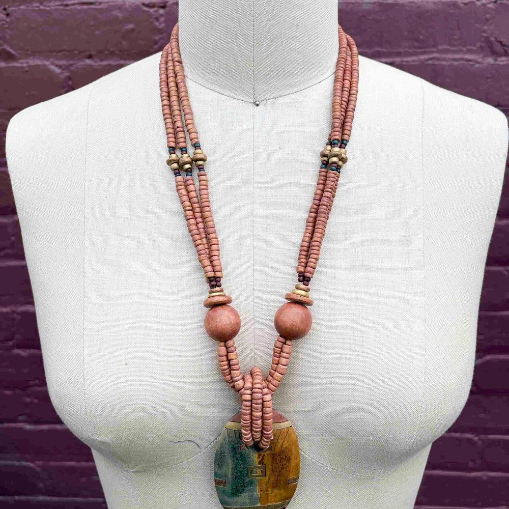 
                      
                        Vintage Large Wood Medallion Boho Necklace
                      
                    