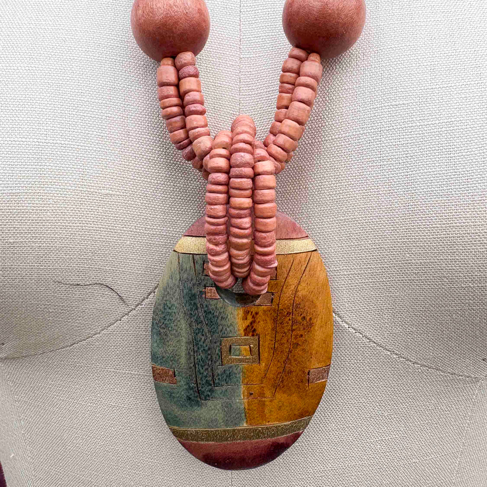 
                      
                        Vintage Large Wood Medallion Boho Necklace
                      
                    