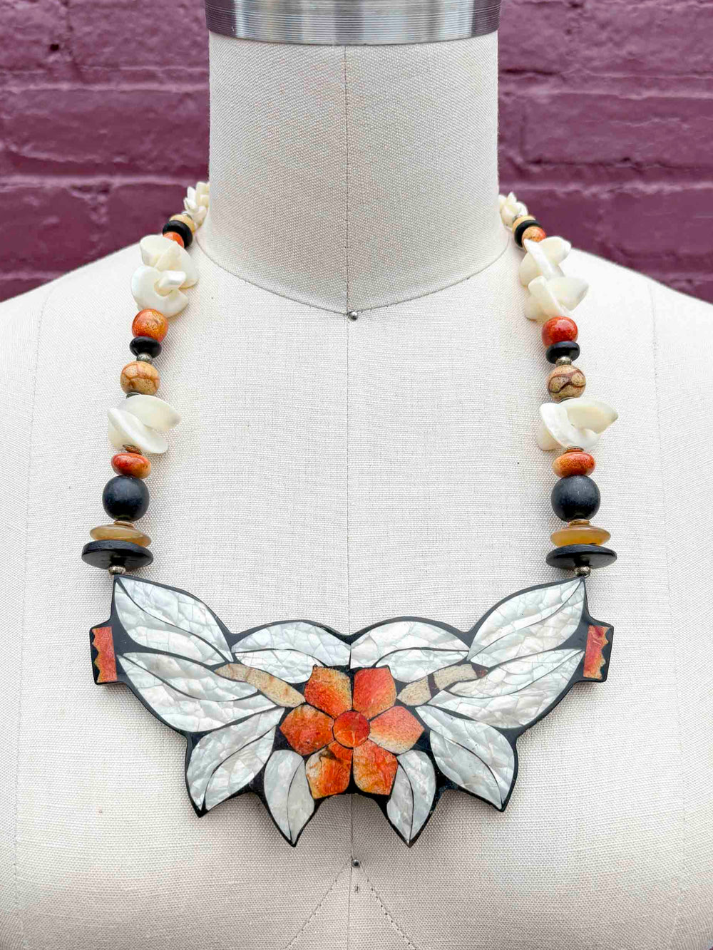 Vintage Mother of Pearl & Stone Necklace