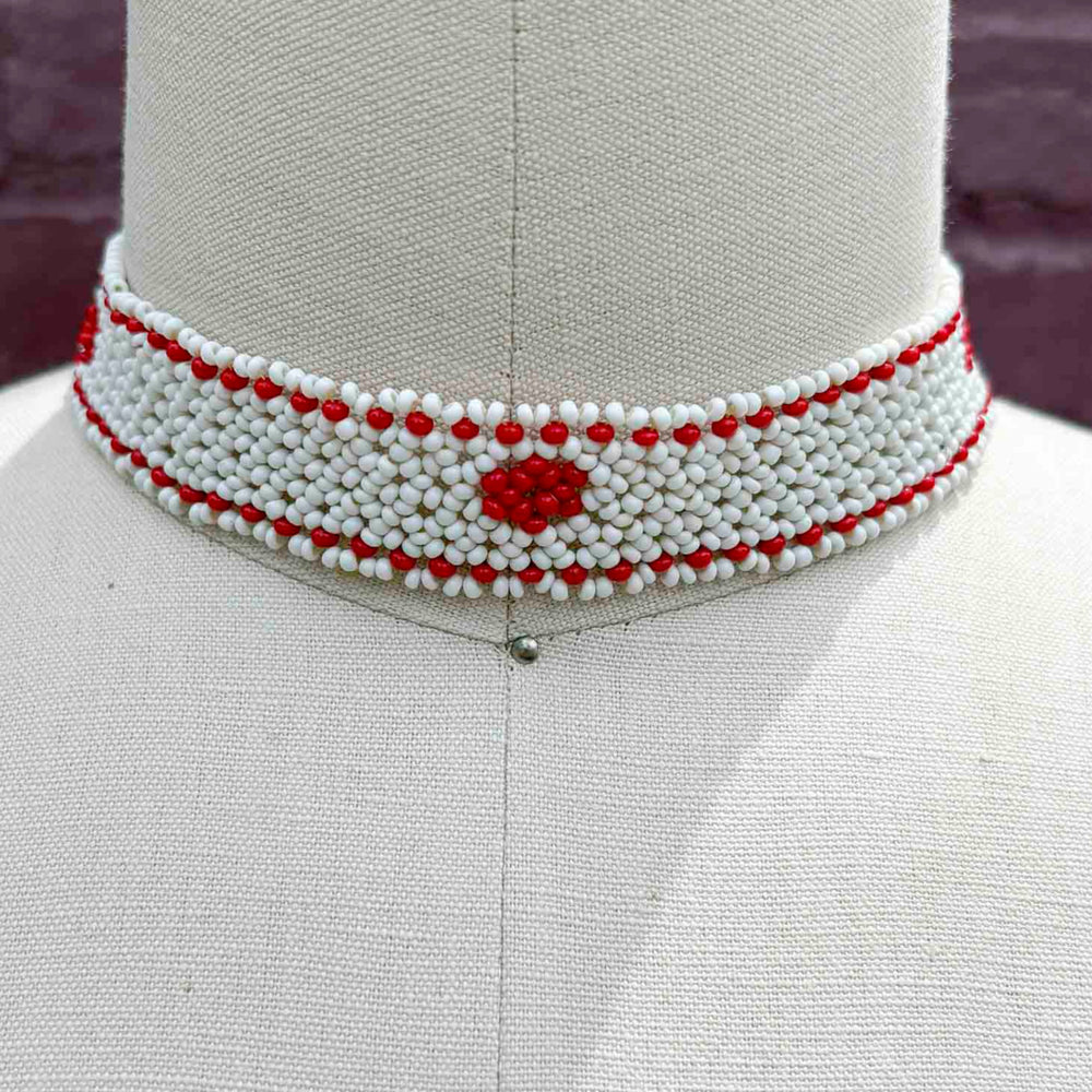 
                      
                        Vintage Beaded White and Red Choker
                      
                    