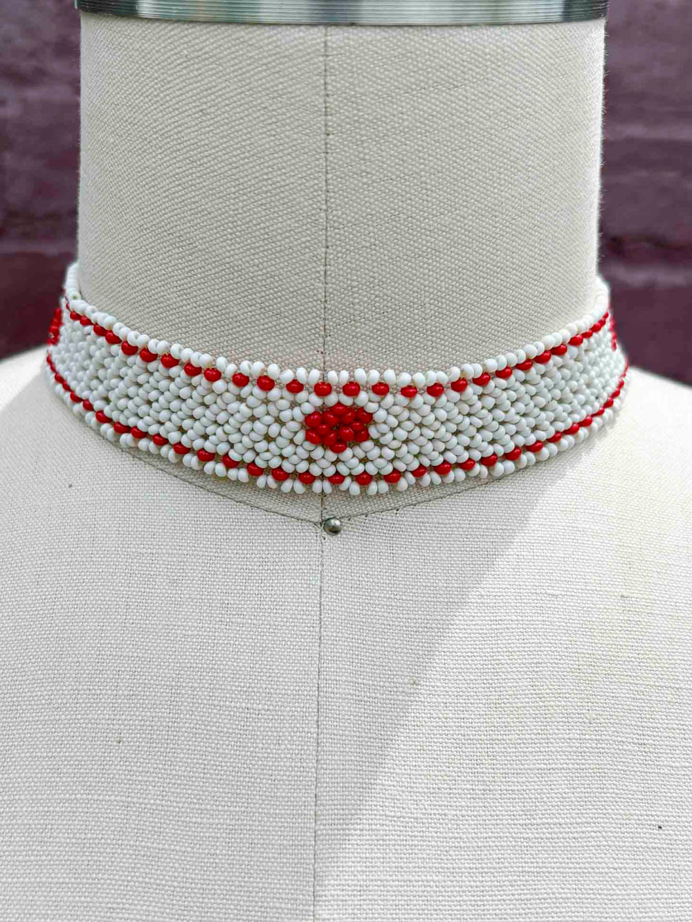 Vintage Beaded White and Red Choker