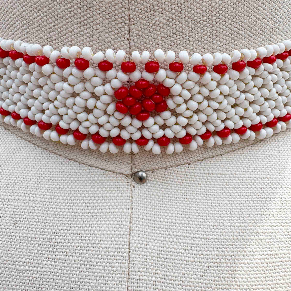 
                      
                        Vintage Beaded White and Red Choker
                      
                    