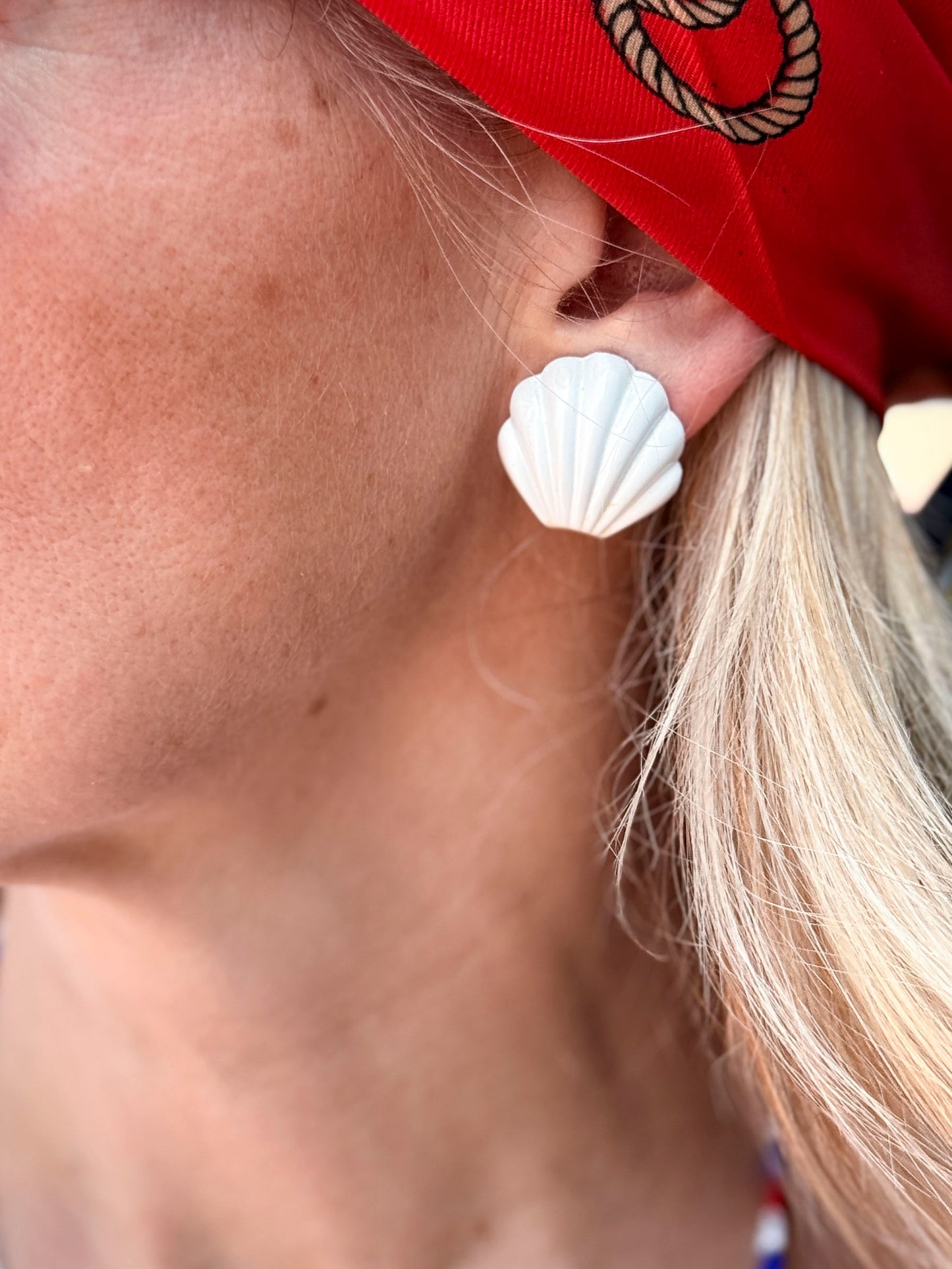 Vintage Napier White Seashell Clip-On Earrings