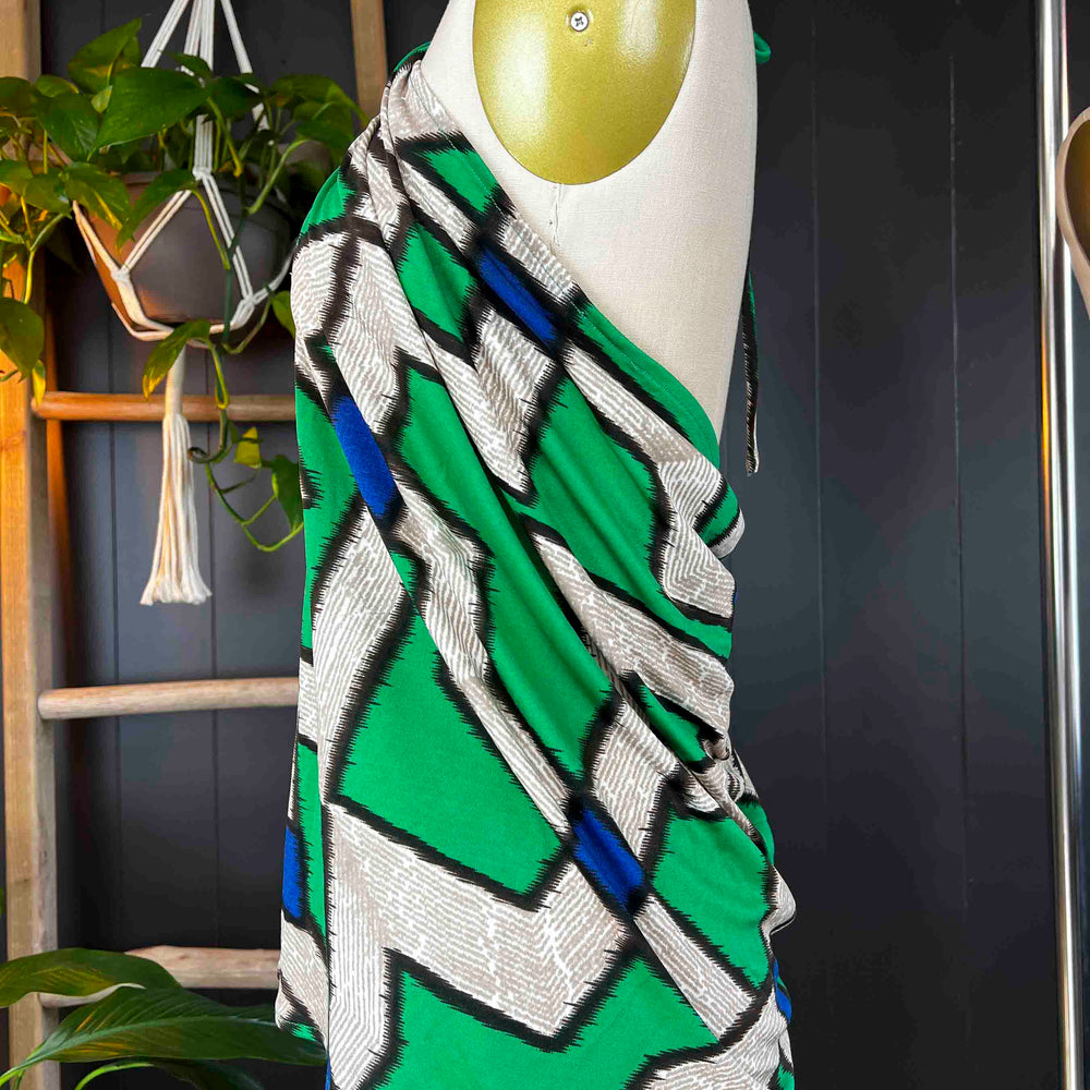 Pre-loved Tie Halter Cowl Back Top - Green Abstract - Size M
