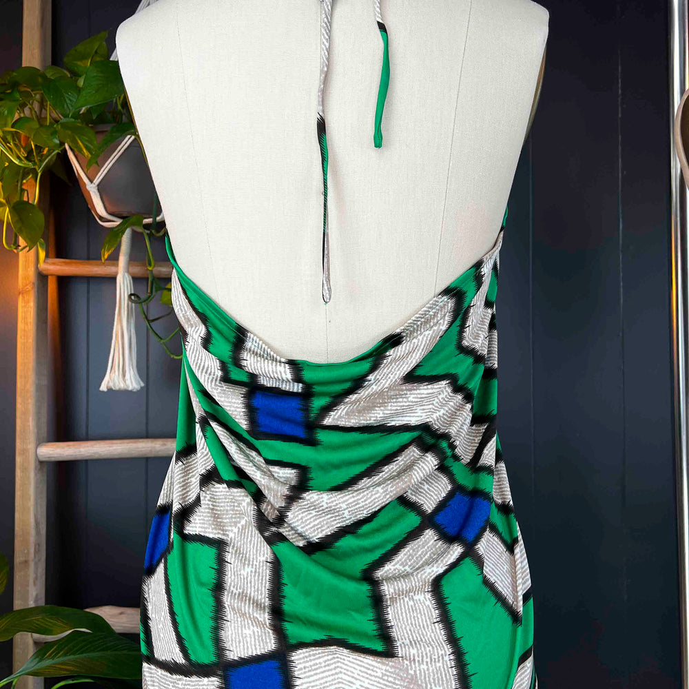 
                      
                        Pre-loved Tie Halter Cowl Back Top - Green Abstract - Size M
                      
                    
