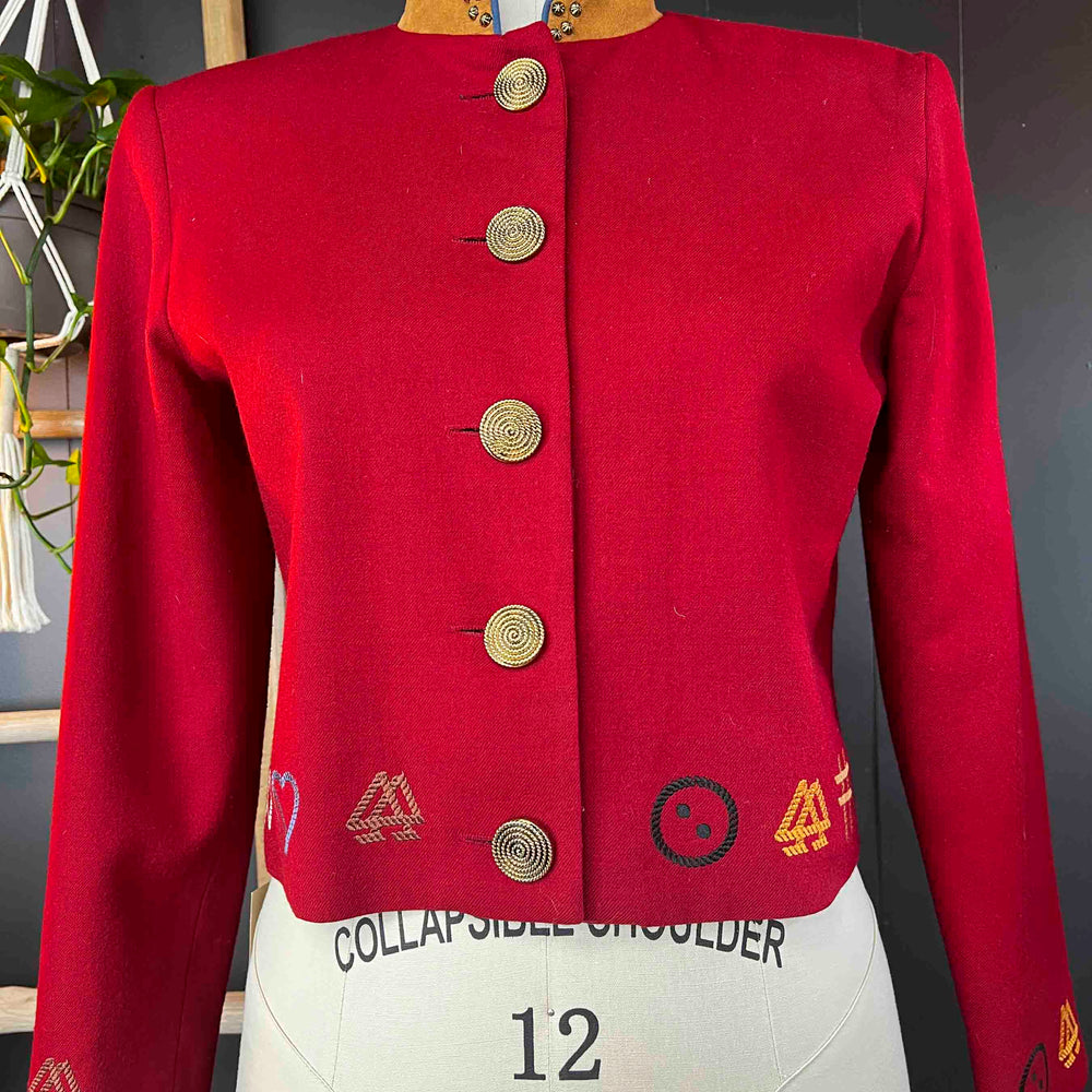 Vintage Red Western Embroidered Rodeo Jacket - Size M