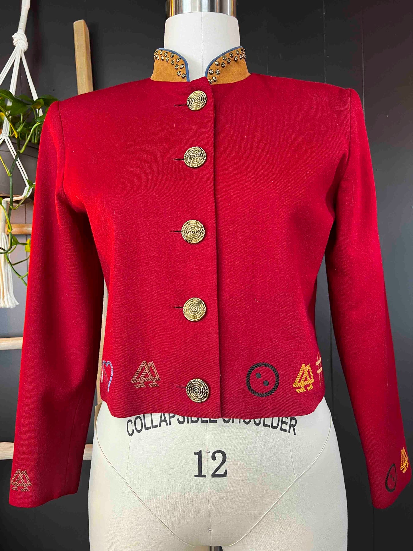 Vintage Red Western Embroidered Rodeo Jacket - Size M