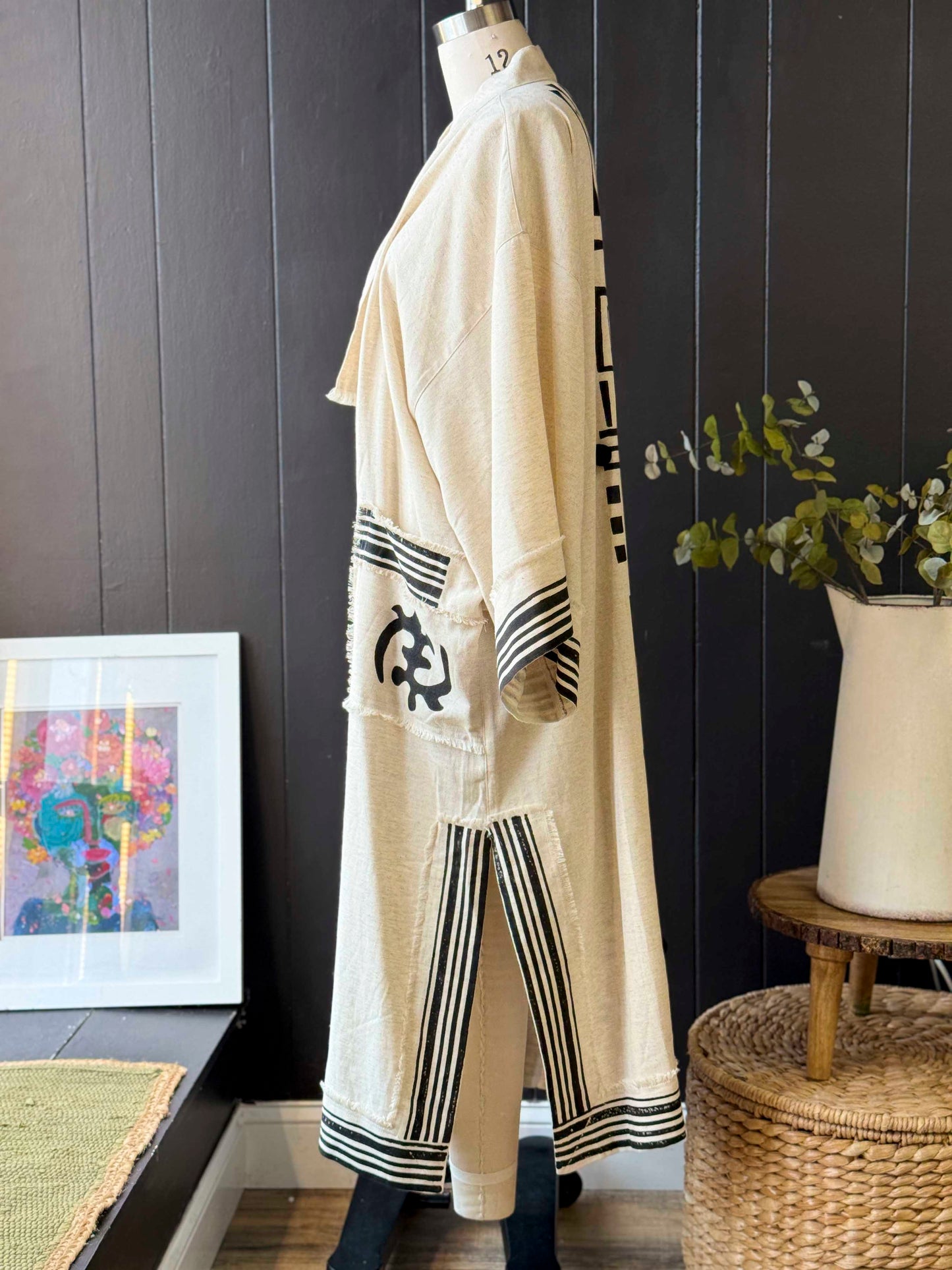 New With Tags IKIKIZ Off White Robe With Black Design - Size O/S