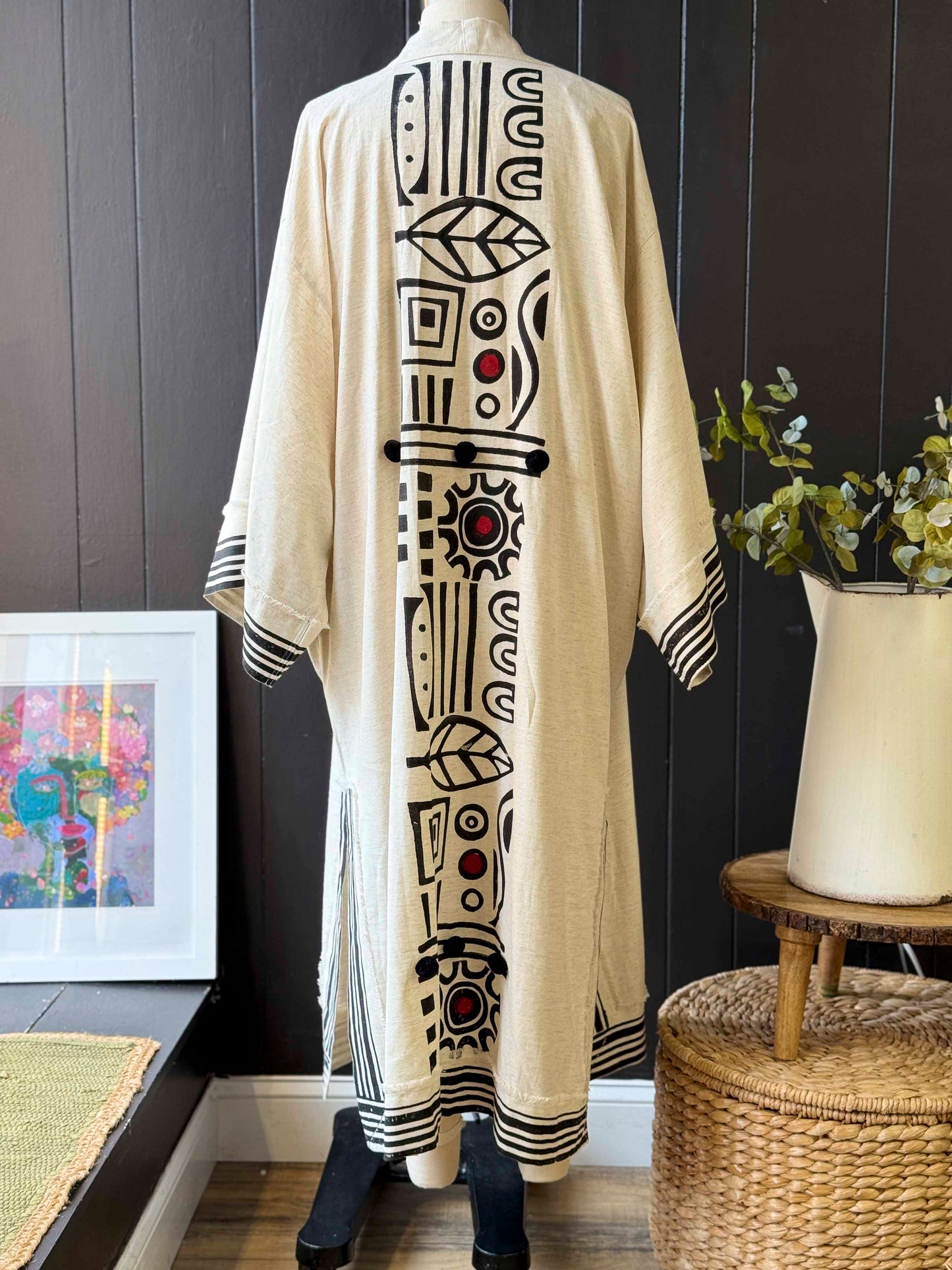 New With Tags IKIKIZ Off White Robe With Black Design - Size O/S