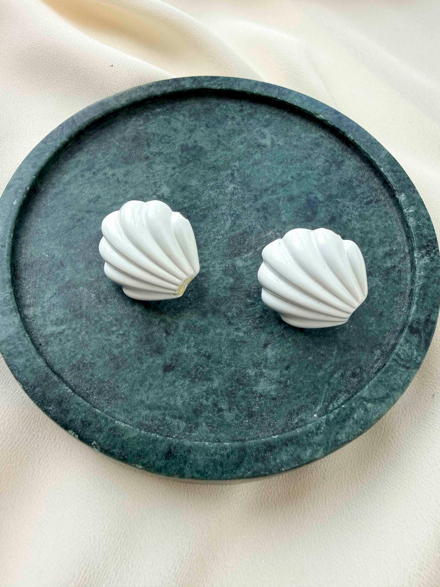 Vintage Napier White Seashell Clip-On Earrings