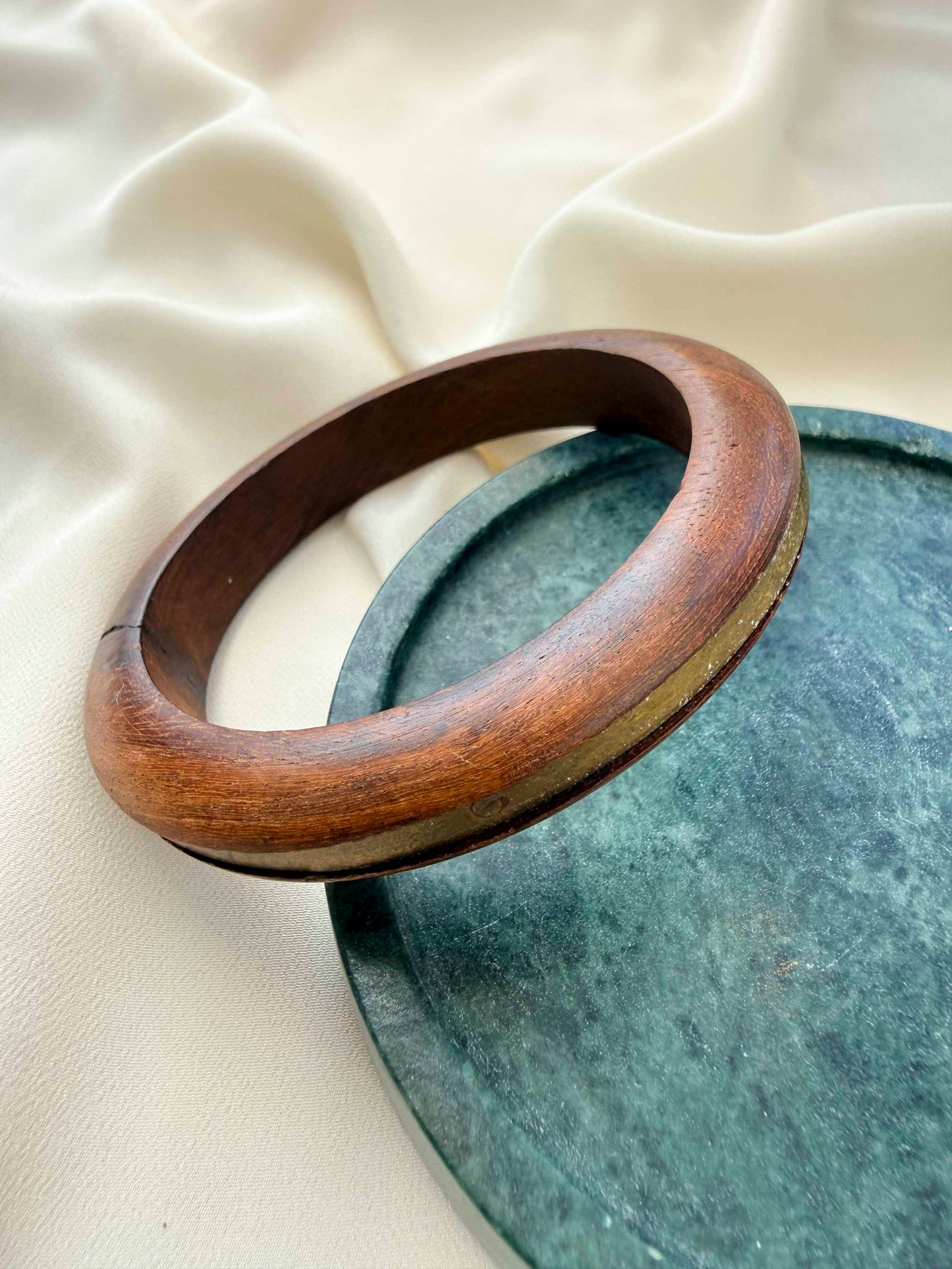 Vintage Wooden Bangle With Gold Lined Center