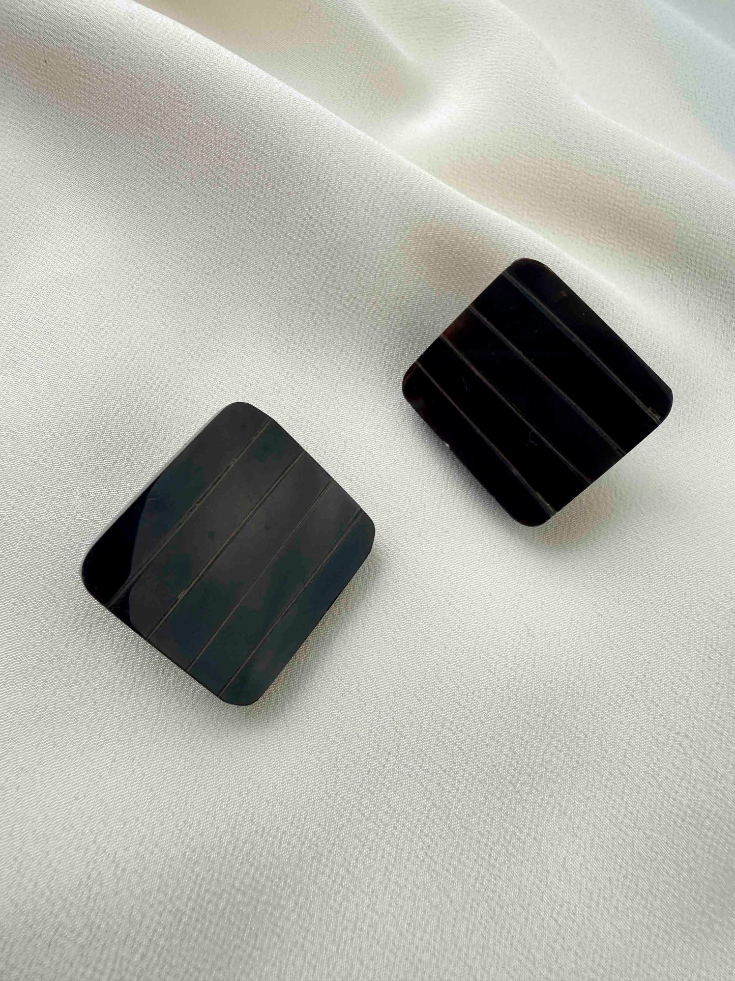 Vintage Black and Brown Square Striped Stone Earrings